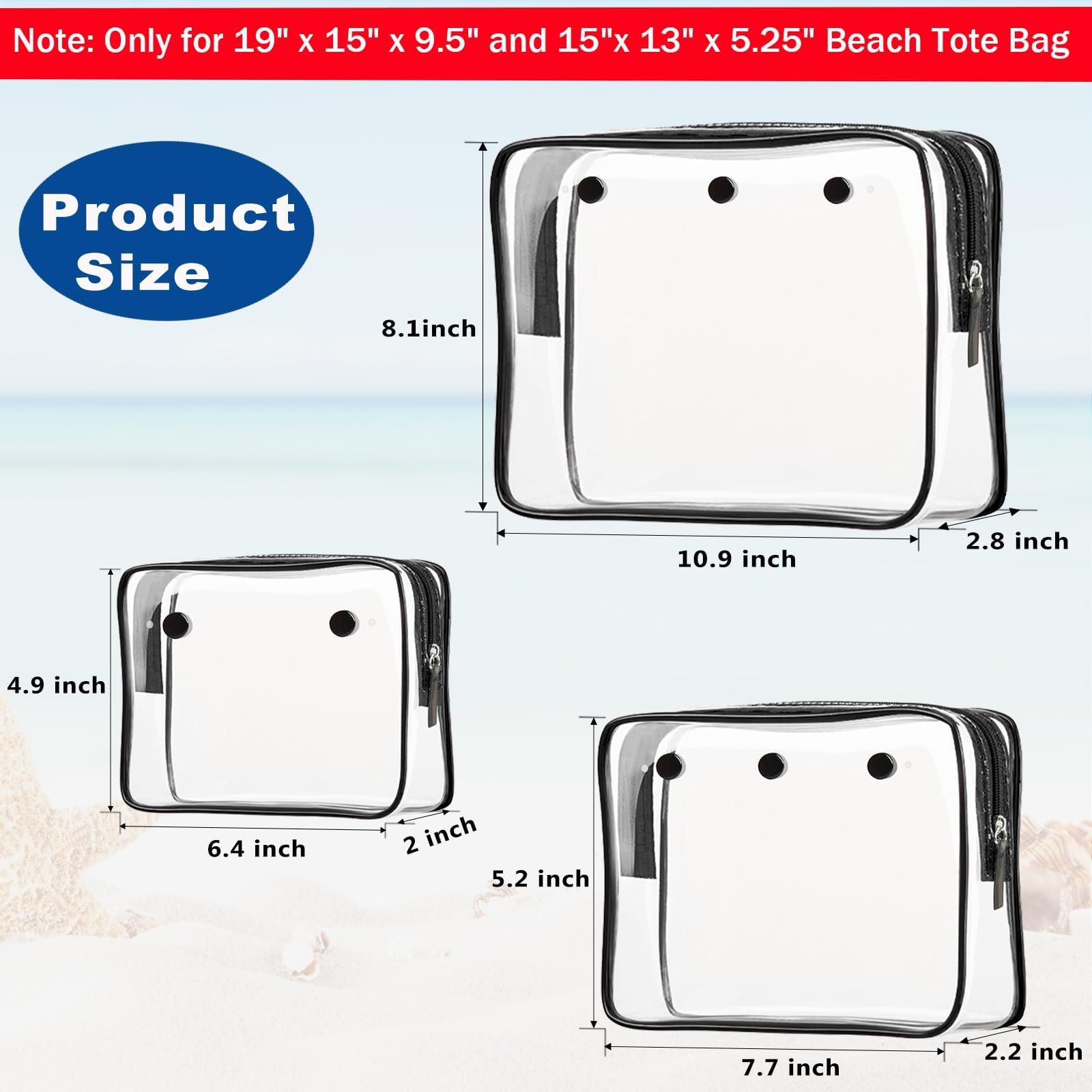 Choshion Clear Insert Bag Accessories for Beach Tote Bag – 4-Piece Transparent Organizer Set
