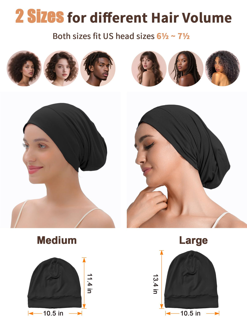 Choshion Satin-Lined Bonnet for Sleeping – Adjustable Sleep Cap (Black/Gray)