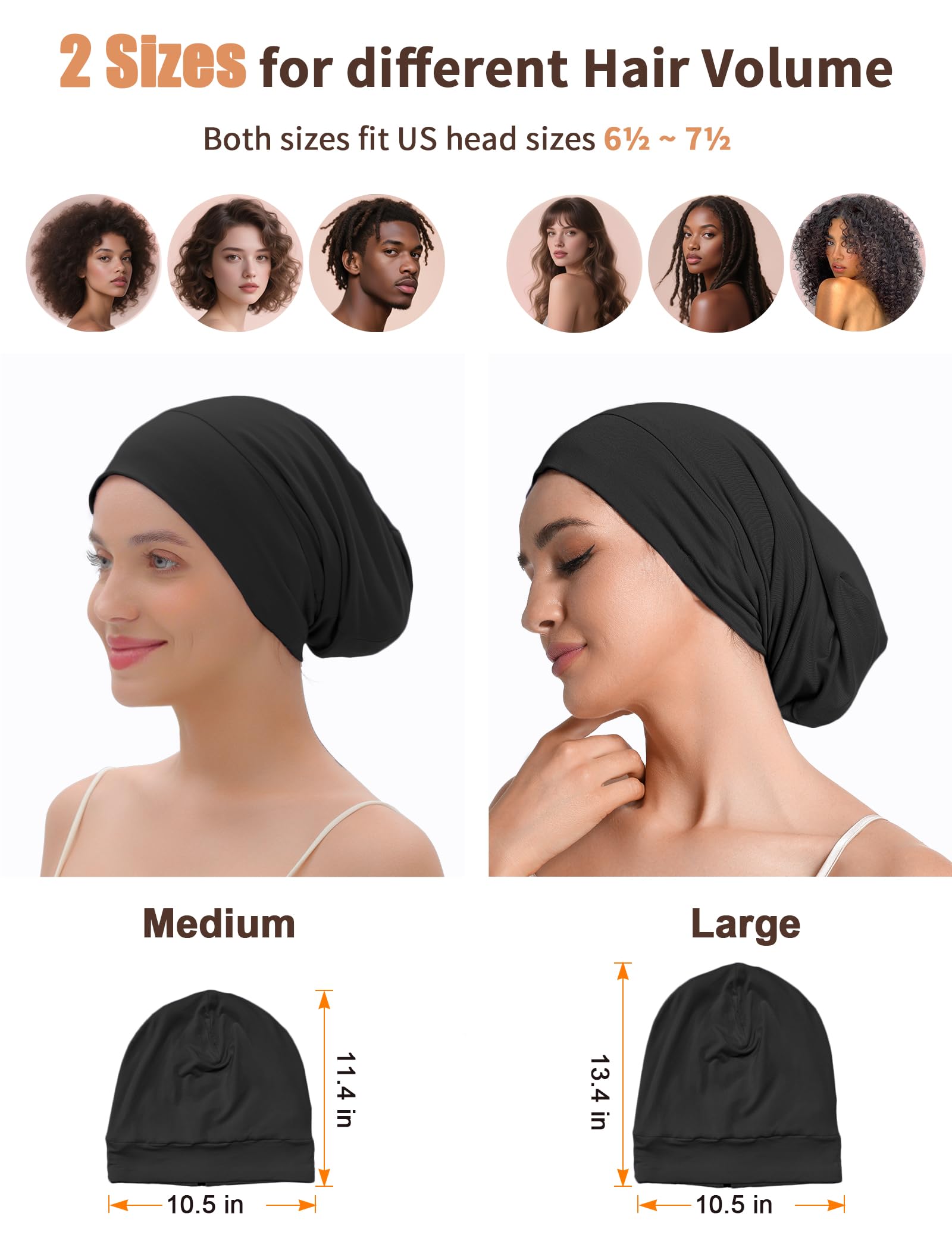 Choshion Satin-Lined Bonnet for Sleeping – Adjustable Sleep Cap (Black/Gray)