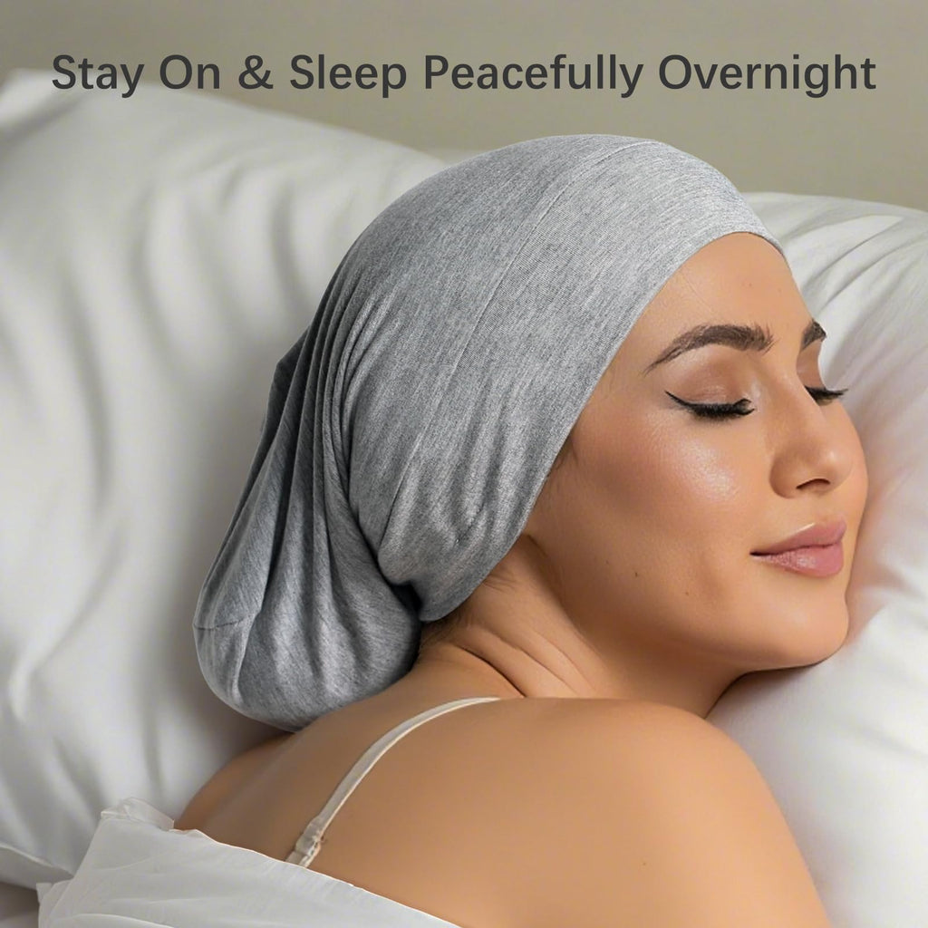 Choshion Satin-Lined Bonnet for Sleeping – Adjustable Sleep Cap (Black/Gray)