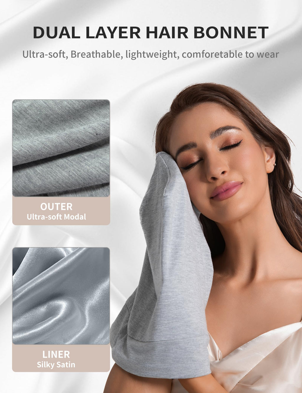 Choshion Satin-Lined Bonnet for Sleeping – Adjustable Sleep Cap (Black/Gray)