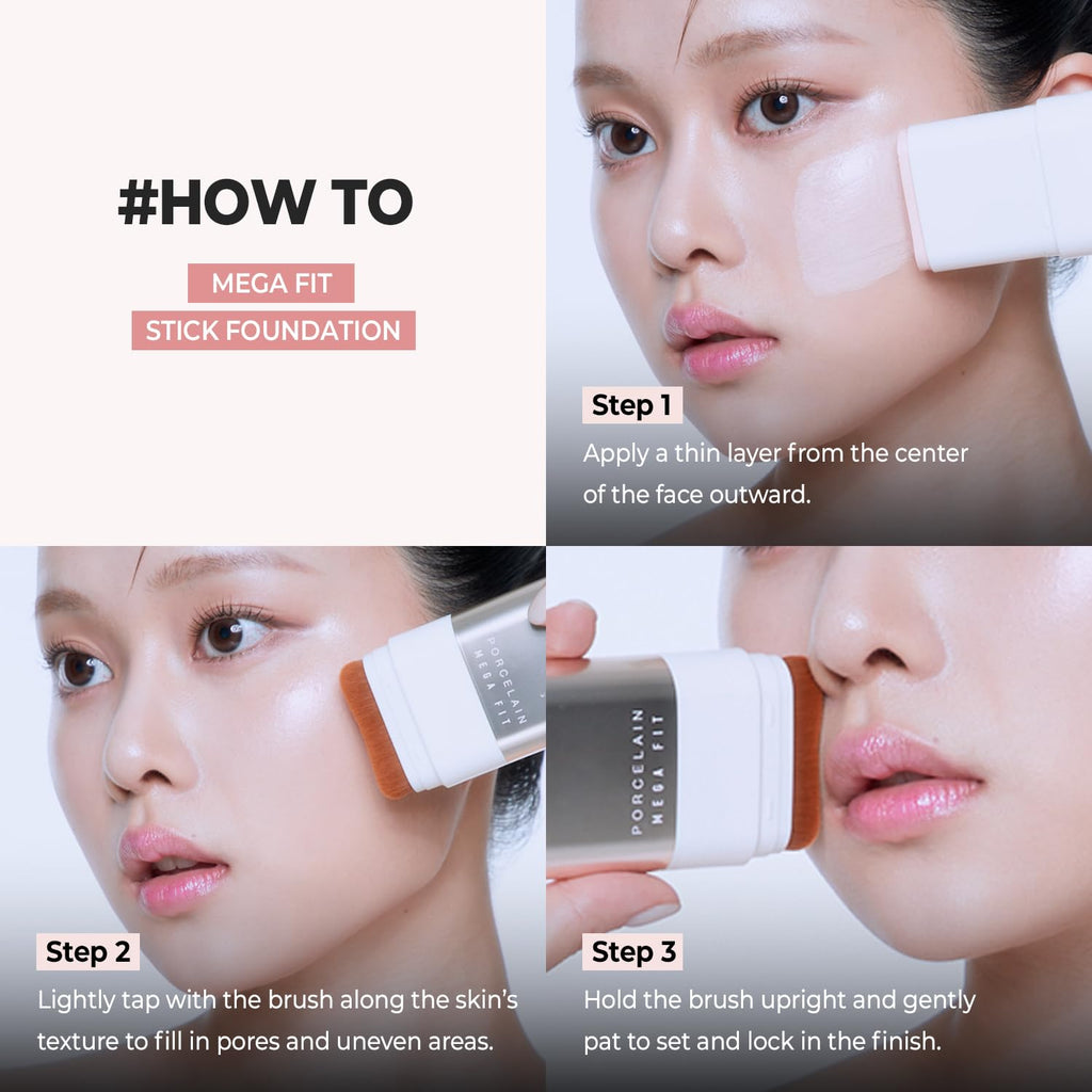 CHOSUNGAH BEAUTY Mega Fit Stick Foundation — Built-in Brush, Full Coverage, Hydrating (0.56 oz) shade 02W Honey Beige