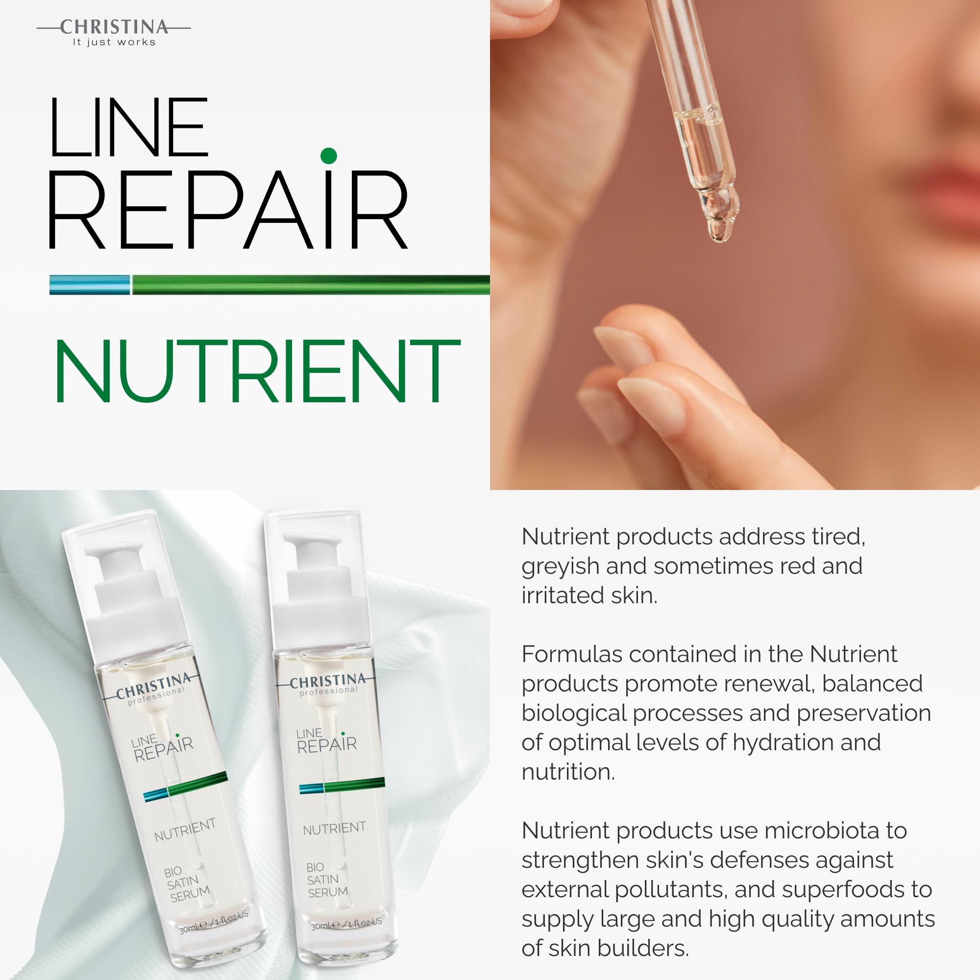 Christina Nutrient Bio Satin Serum - 30 ml, Squalane, Vitamin A & C for Radiant Glow