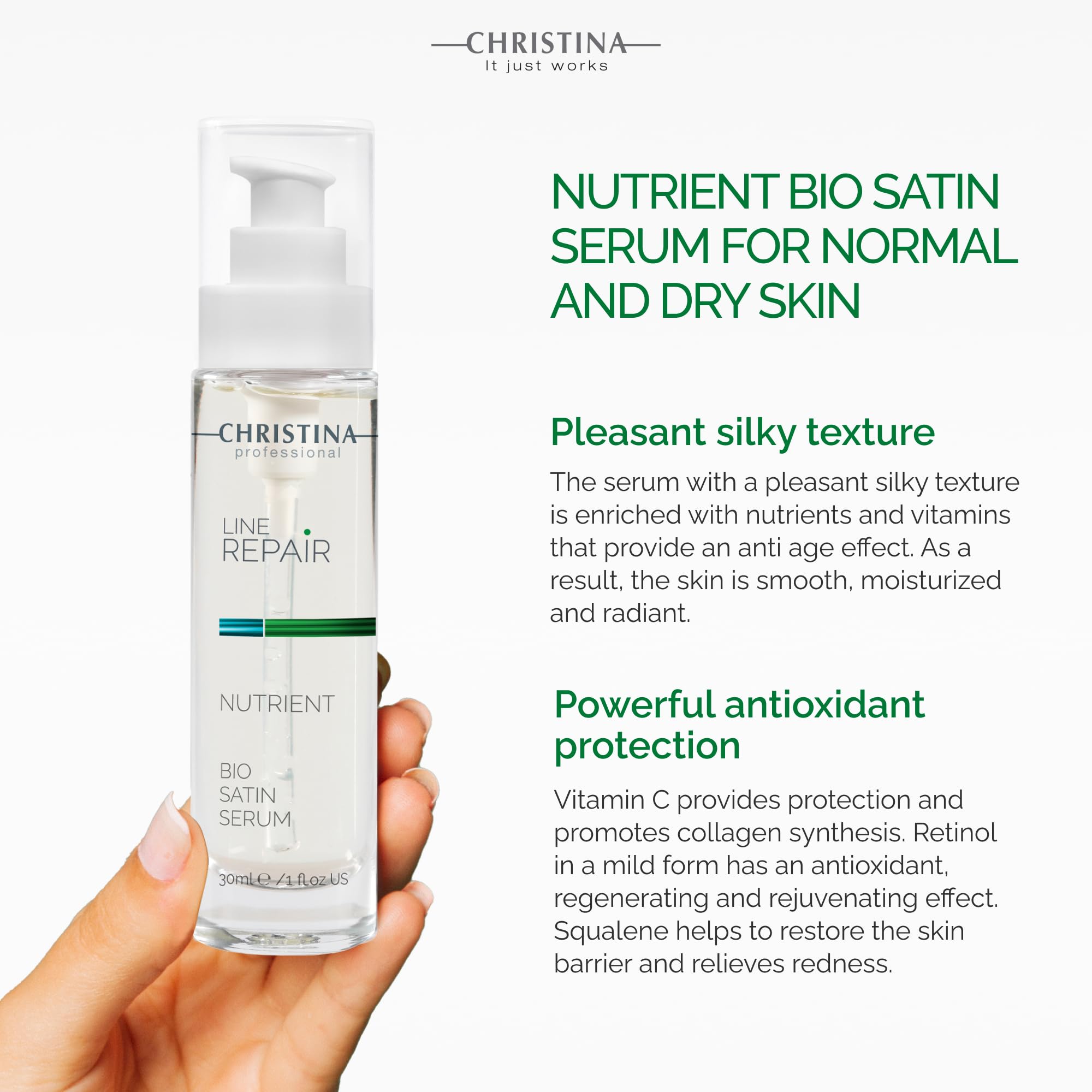 Christina Nutrient Bio Satin Serum - 30 ml, Squalane, Vitamin A & C for Radiant Glow