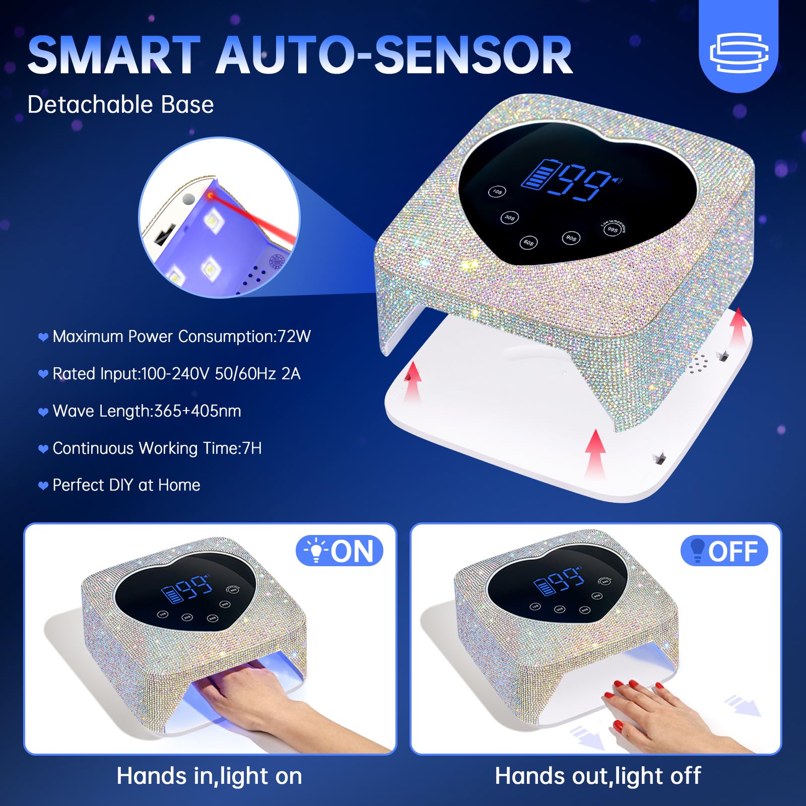 CHRISTINE SHELLY UV LED Nail Lamp 72W – Rechargeable Wireless Nail Dryer