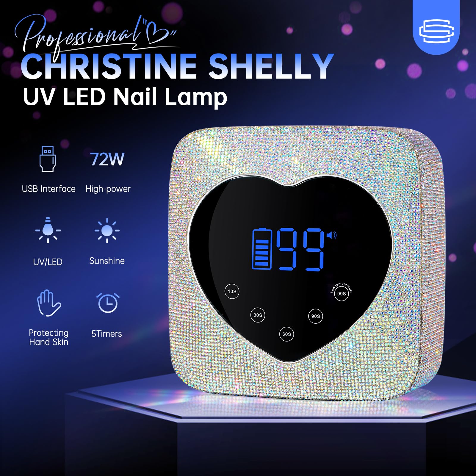 CHRISTINE SHELLY UV LED Nail Lamp 72W – Rechargeable Wireless Nail Dryer