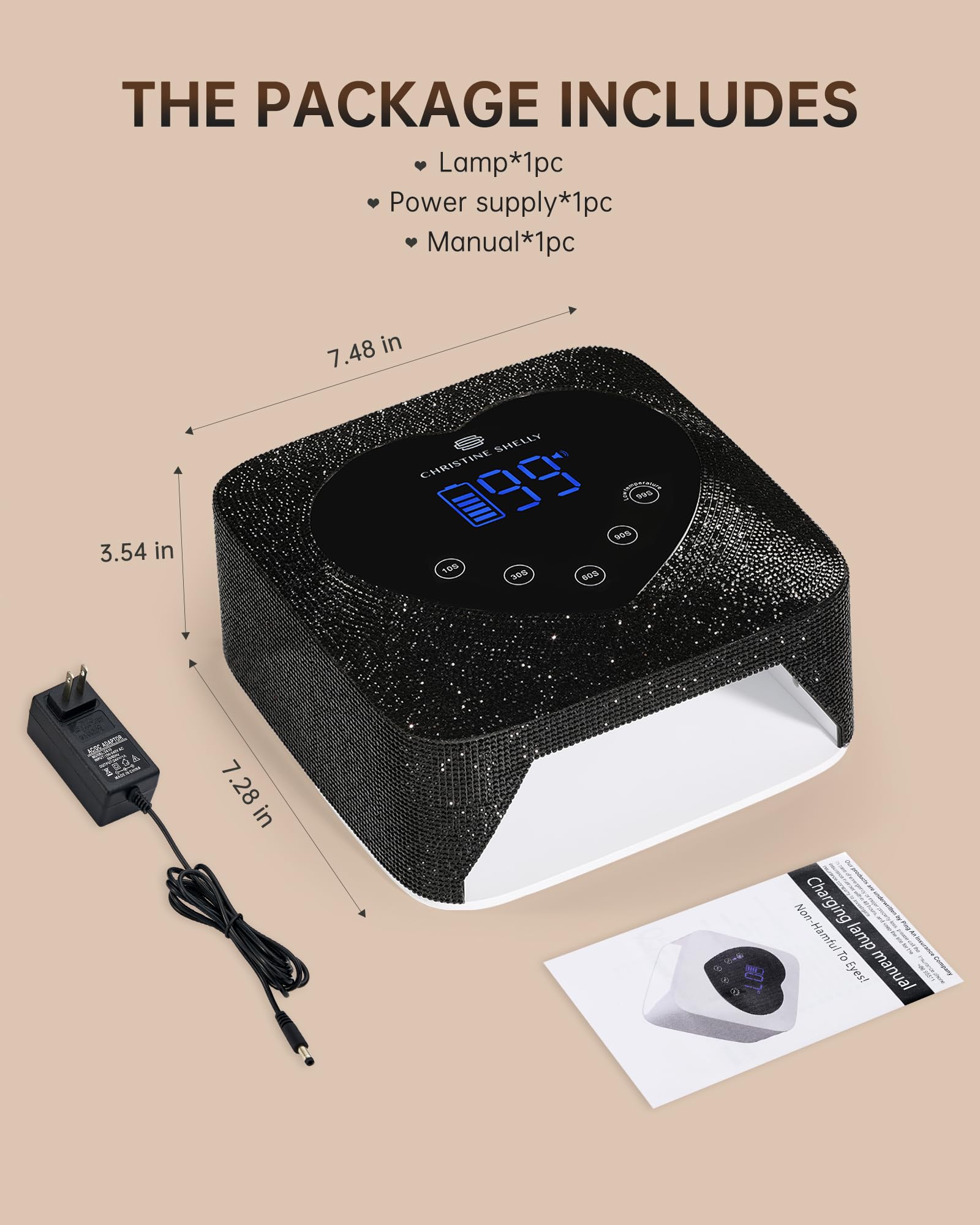CHRISTINE SHELLY 72W UV LED Nail Lamp – Rechargeable, Cordless, 5-Timer Display, Sparkly Gel Cure Lamp
