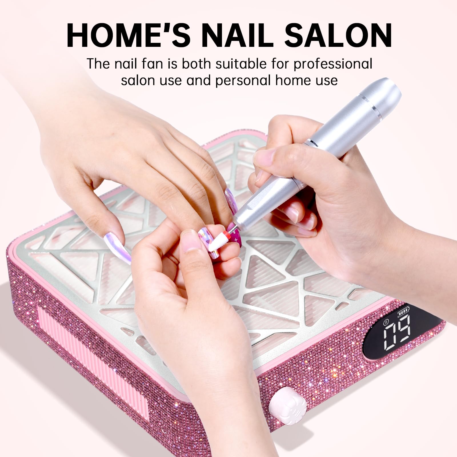 CHRISTINE SHELLY Nail Dust Collector – Cordless Vacuum for Acrylic Nails | Pink Diamond