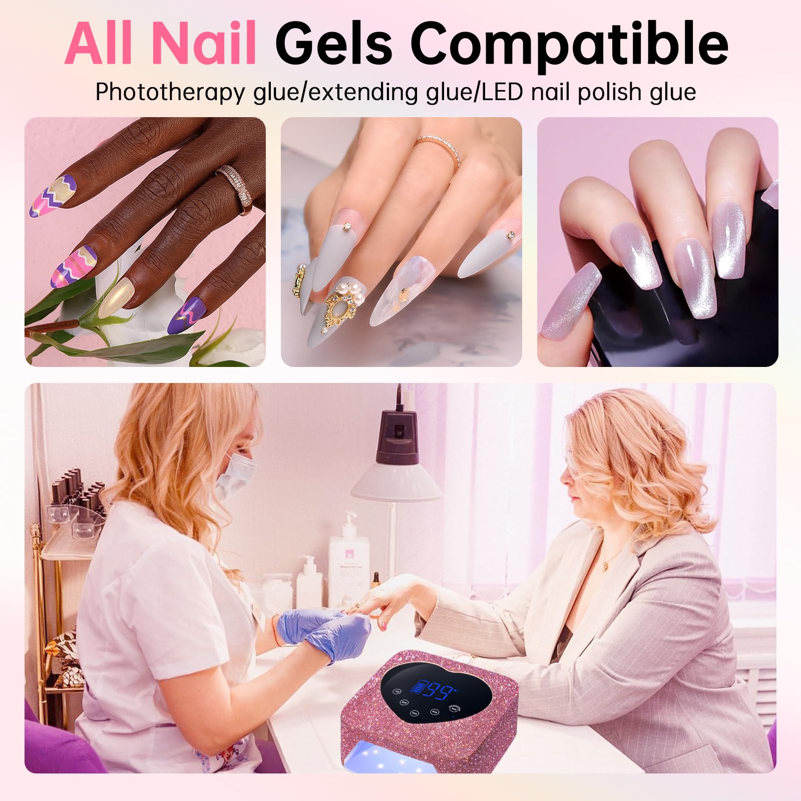 CHRISTINE SHELLY UV LED Nail Lamp 72W – Rechargeable Wireless Nail Dryer with 5 Timers