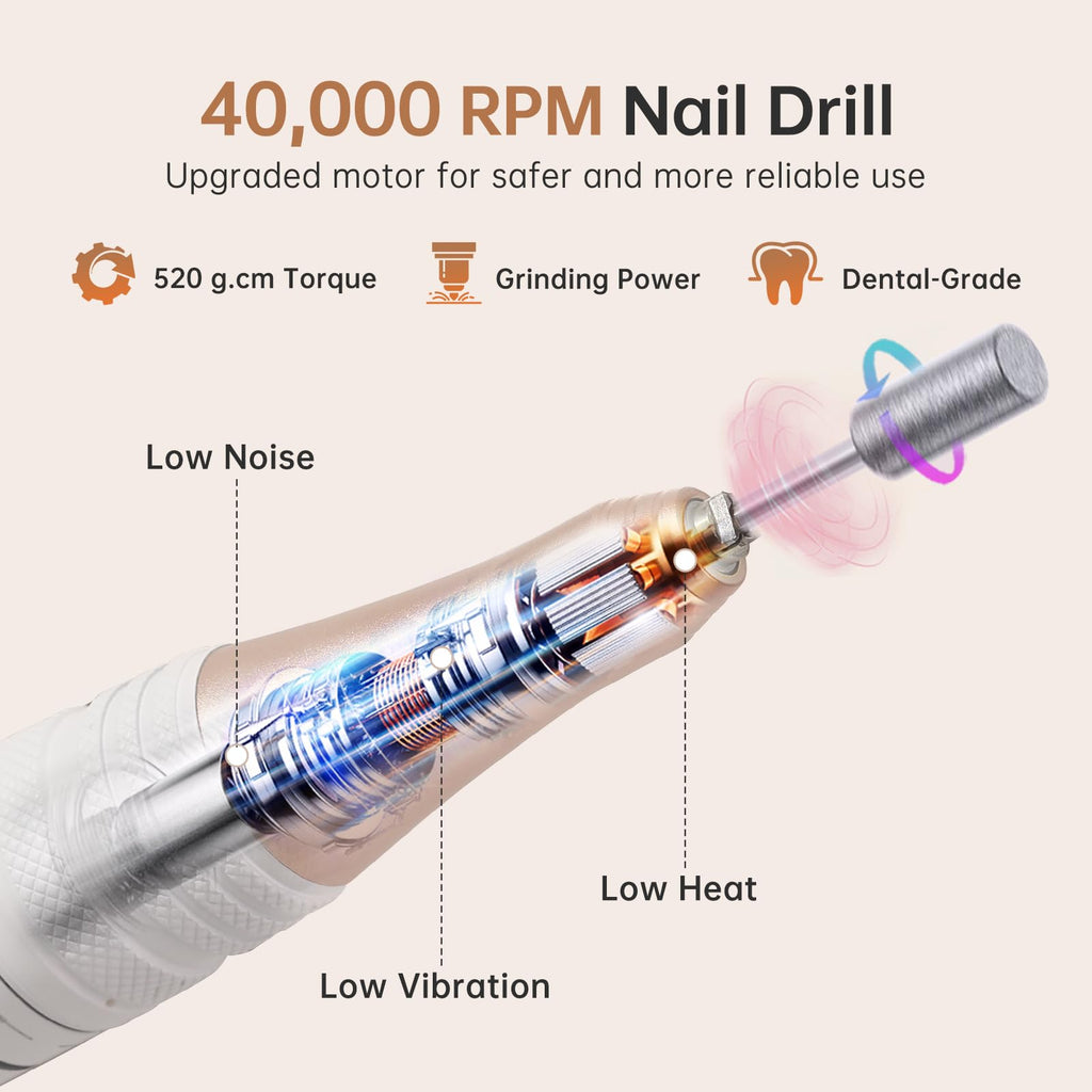 CHRISTINE SHELLY Electric Nail Drill 40000RPM – Cordless Nail File Kit with 12 Bits for Acrylic & Gel Polish (Pink Diamond)