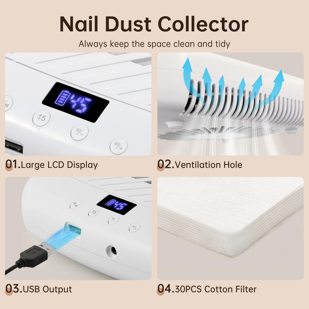 CHRISTINE SHELLY Nail Dust Collector – Cordless Rechargeable 4500RPM Vacuum, 7200mAh Battery, Low Noise