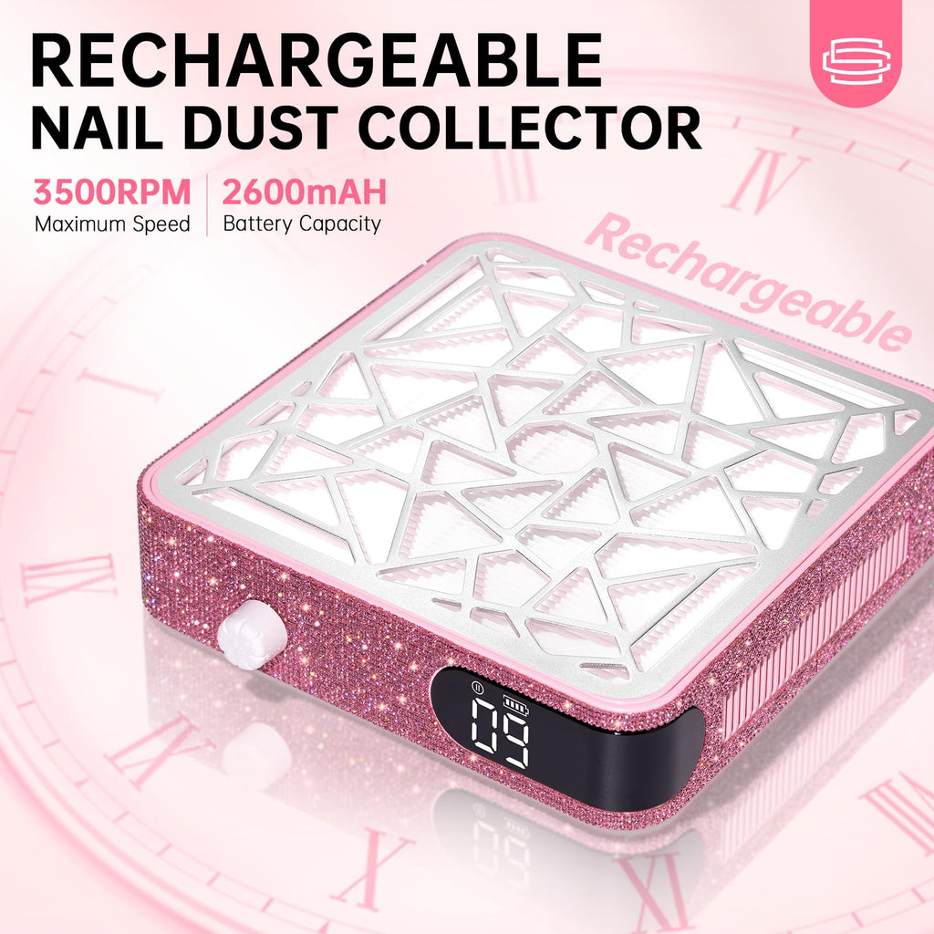 CHRISTINE SHELLY Nail Dust Collector – Cordless Vacuum for Acrylic Nails | Pink Diamond