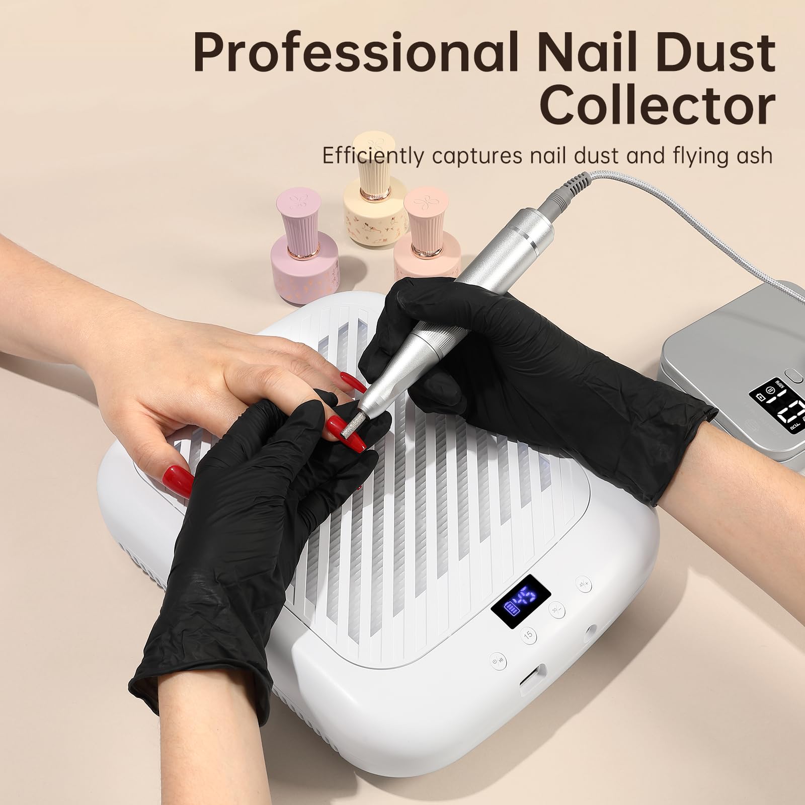 CHRISTINE SHELLY Nail Dust Collector – Cordless Rechargeable 4500RPM Vacuum, 7200mAh Battery, Low Noise