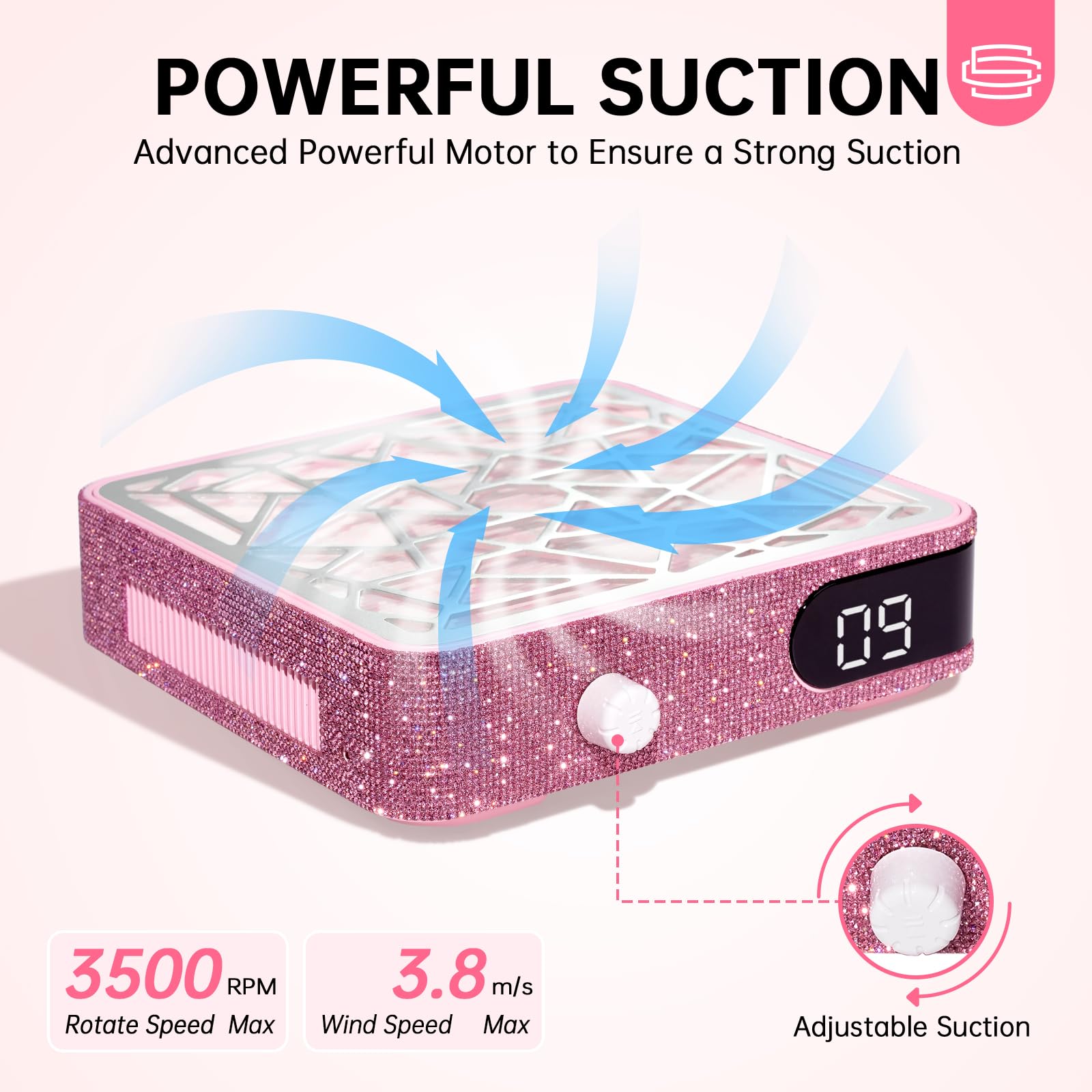 CHRISTINE SHELLY Nail Dust Collector – Cordless Vacuum for Acrylic Nails | Pink Diamond