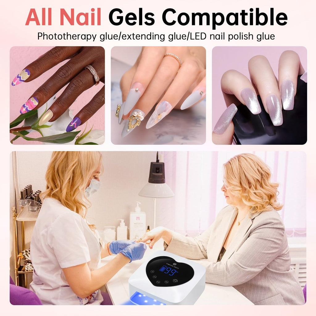 CHRISTINE SHELLY 72W UV Nail Lamp – Cordless Gel Polish Dryer with 5 Timers, Auto Sensor, Display, White