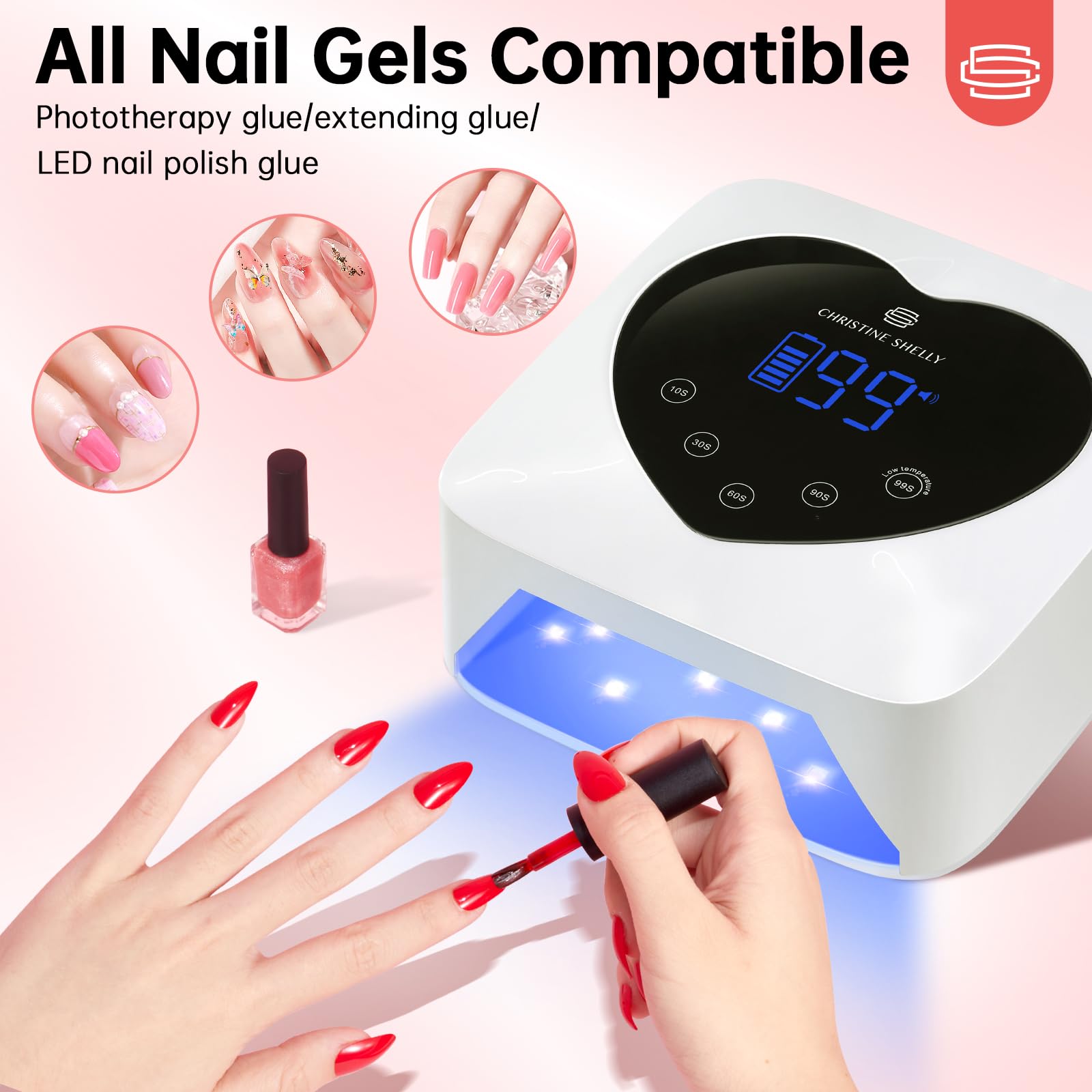 CHRISTINE SHELLY 72W UV Nail Lamp – Cordless Gel Polish Dryer with 5 Timers, Auto Sensor, Display, White