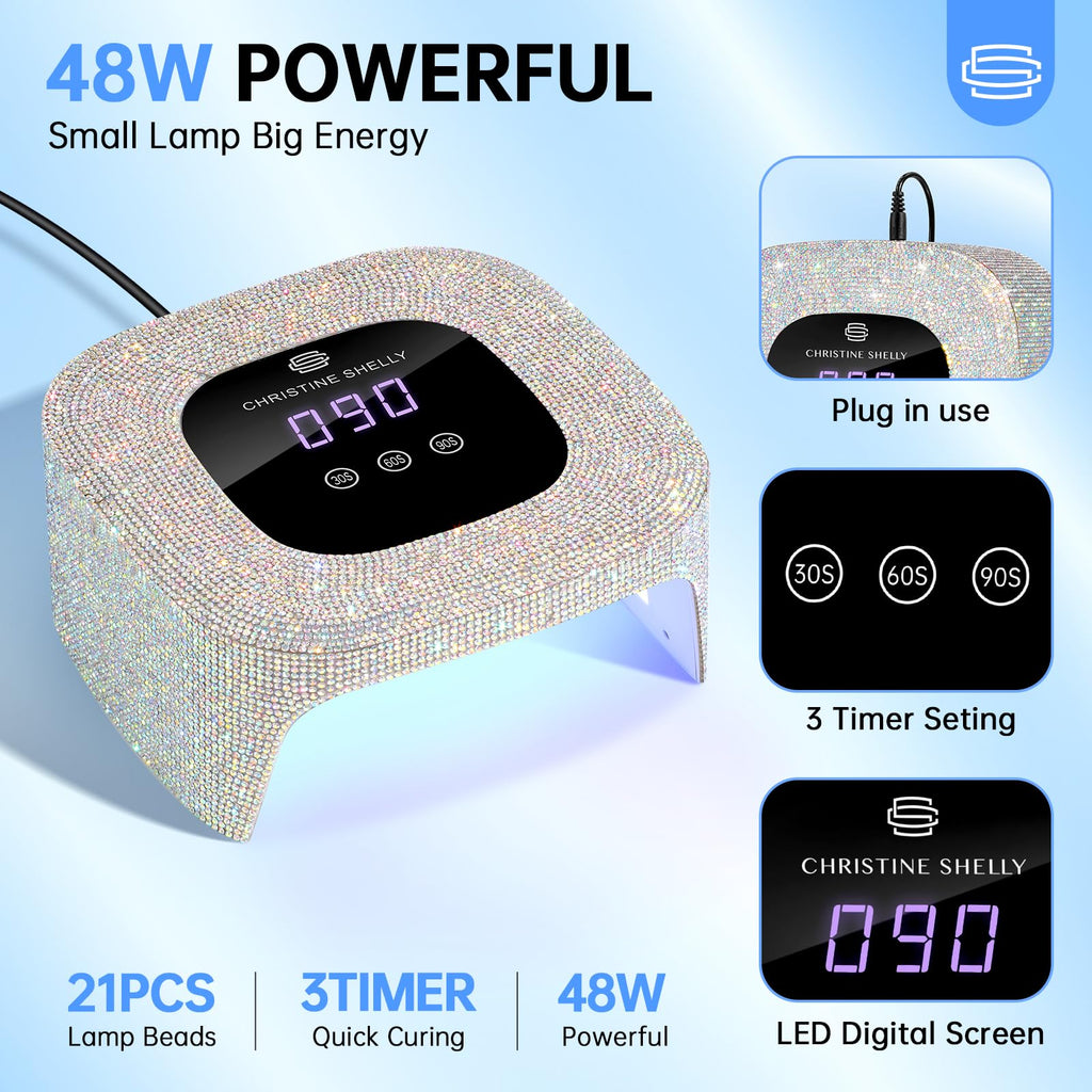 CHRISTINE SHELLY 48W UV Nail Lamp – 3 Timers, Auto Sensor, Fast Gel Curing