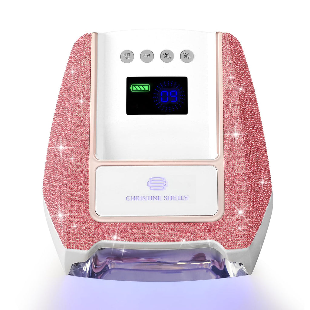 CHRISTINE SHELLY UV Nail Lamp – Cordless Gel Light with Auto Sensor, 4 Timers, 96W, Pink Diamond