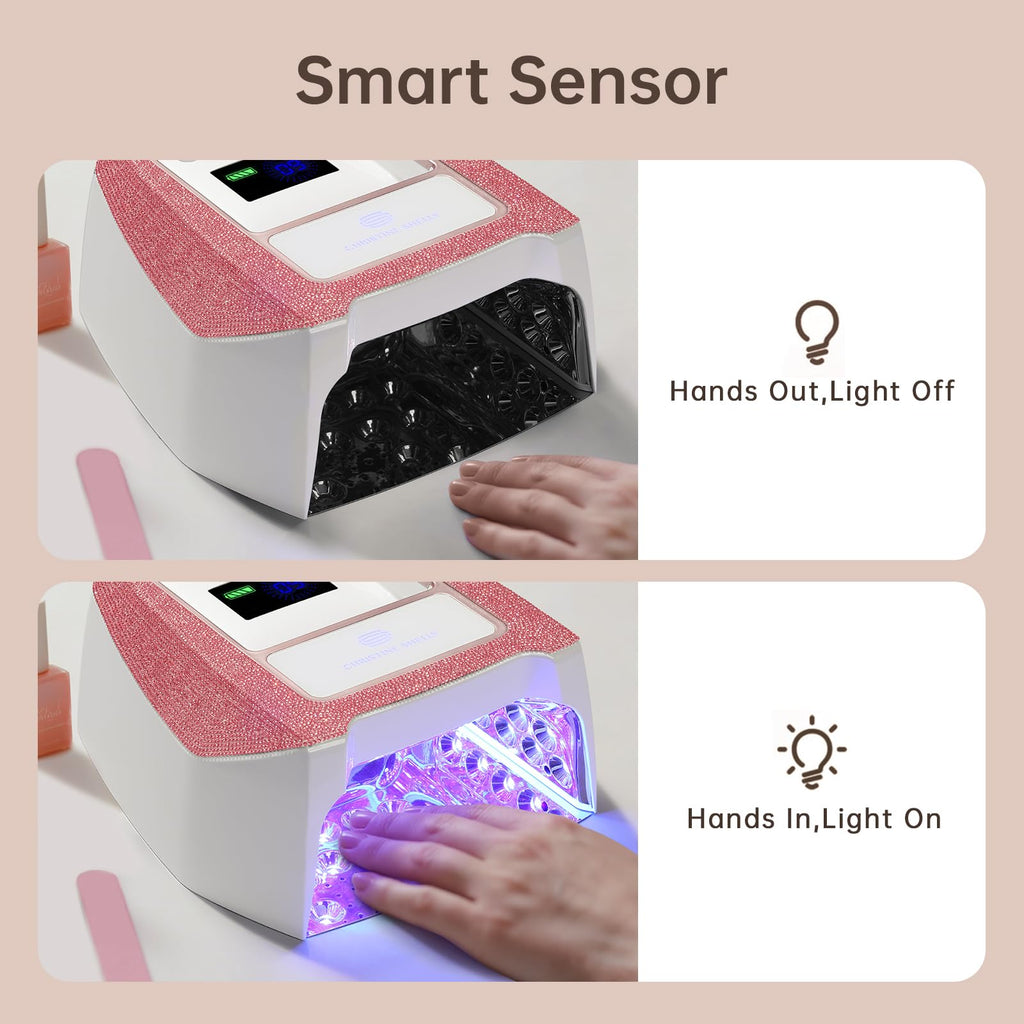 CHRISTINE SHELLY UV Nail Lamp – Cordless Gel Light with Auto Sensor, 4 Timers, 96W, Pink Diamond