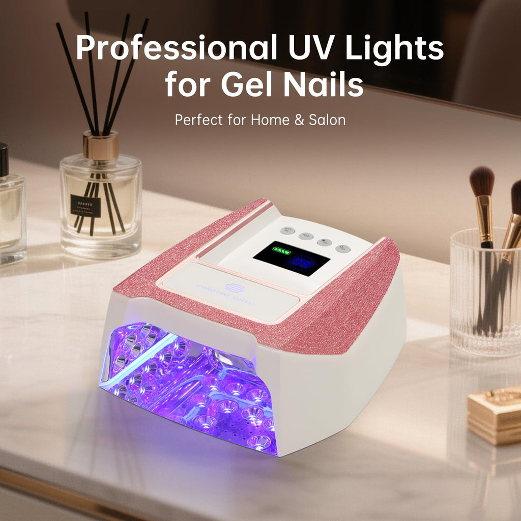 CHRISTINE SHELLY UV Nail Lamp – Cordless Gel Light with Auto Sensor, 4 Timers, 96W, Pink Diamond
