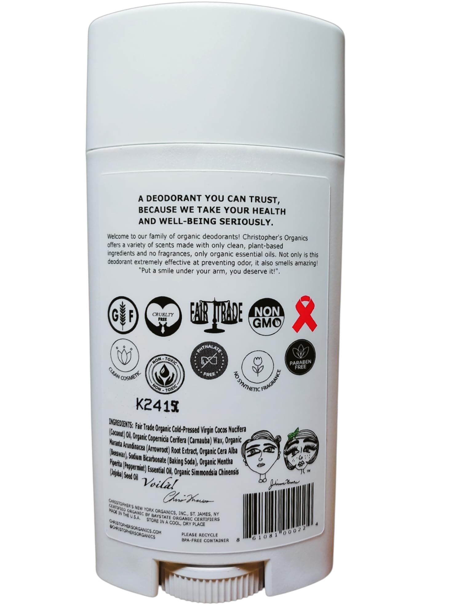 Christopher's Organics Peppermint Deodorant – USDA Organic Certified & Fair-Trade (2.5 oz)