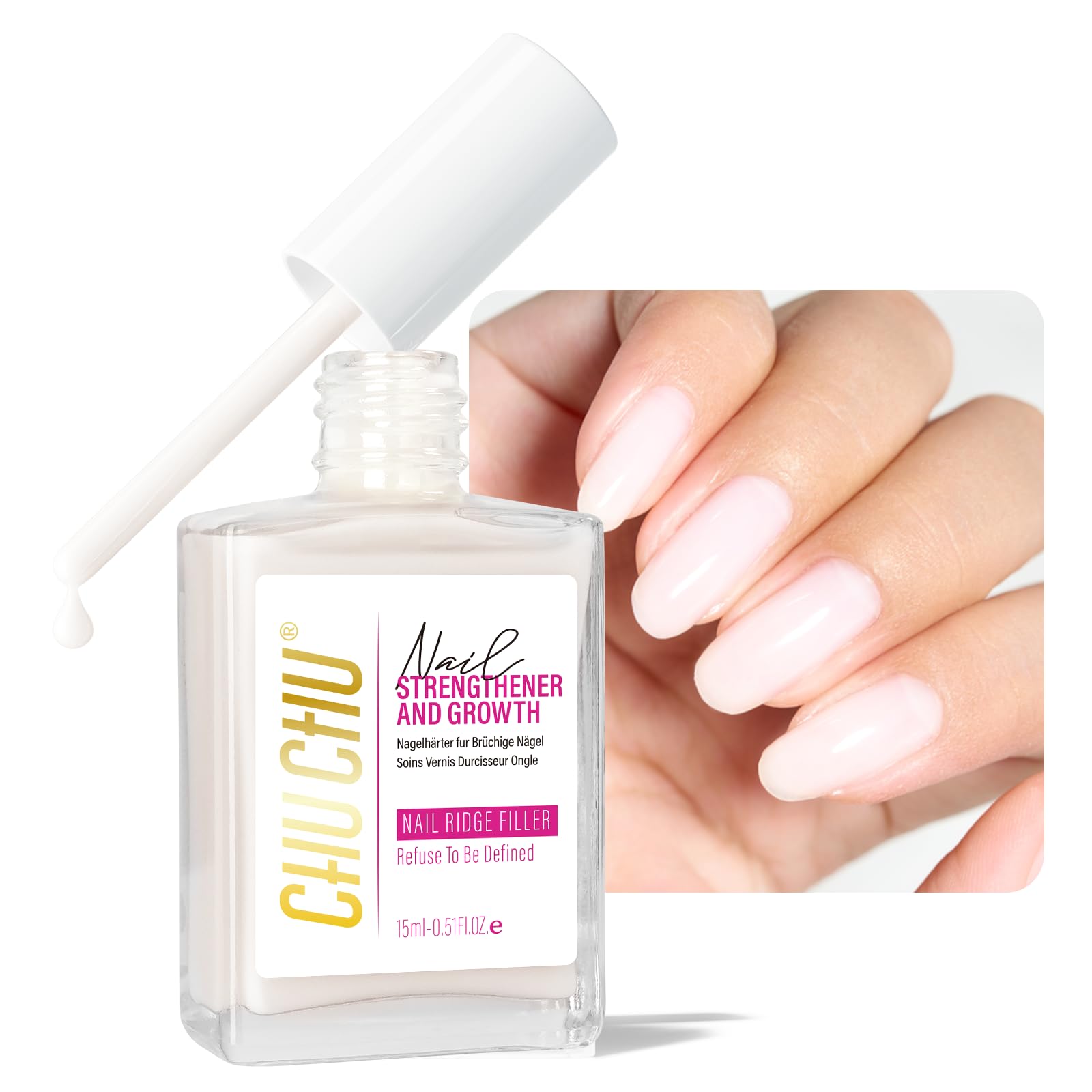 CHUCHU Nail Ridge Filler – 15ml Milky White Nail Strengthener & Growth for Weak Nails