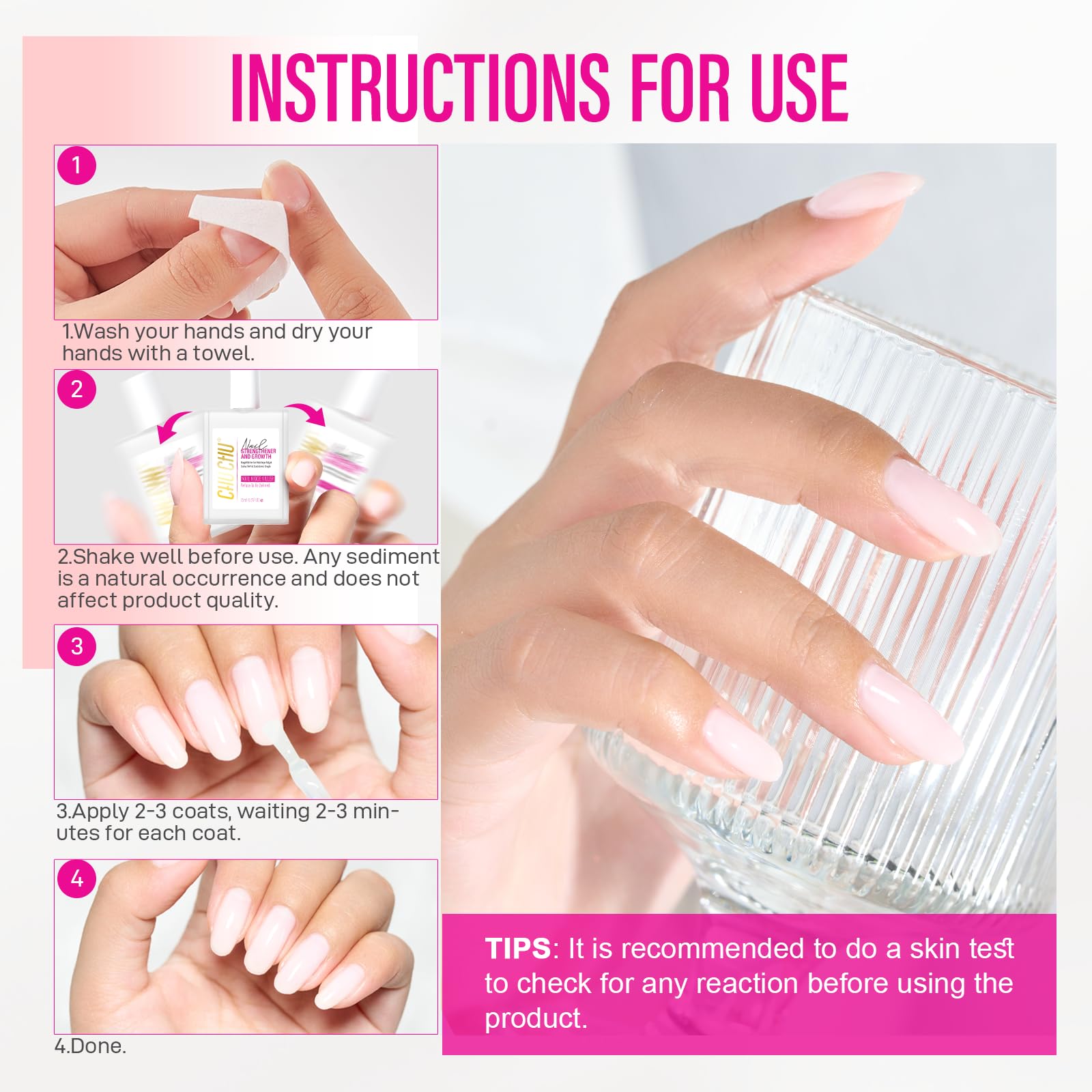 CHUCHU Nail Ridge Filler – 15ml Milky White Nail Strengthener & Growth for Weak Nails