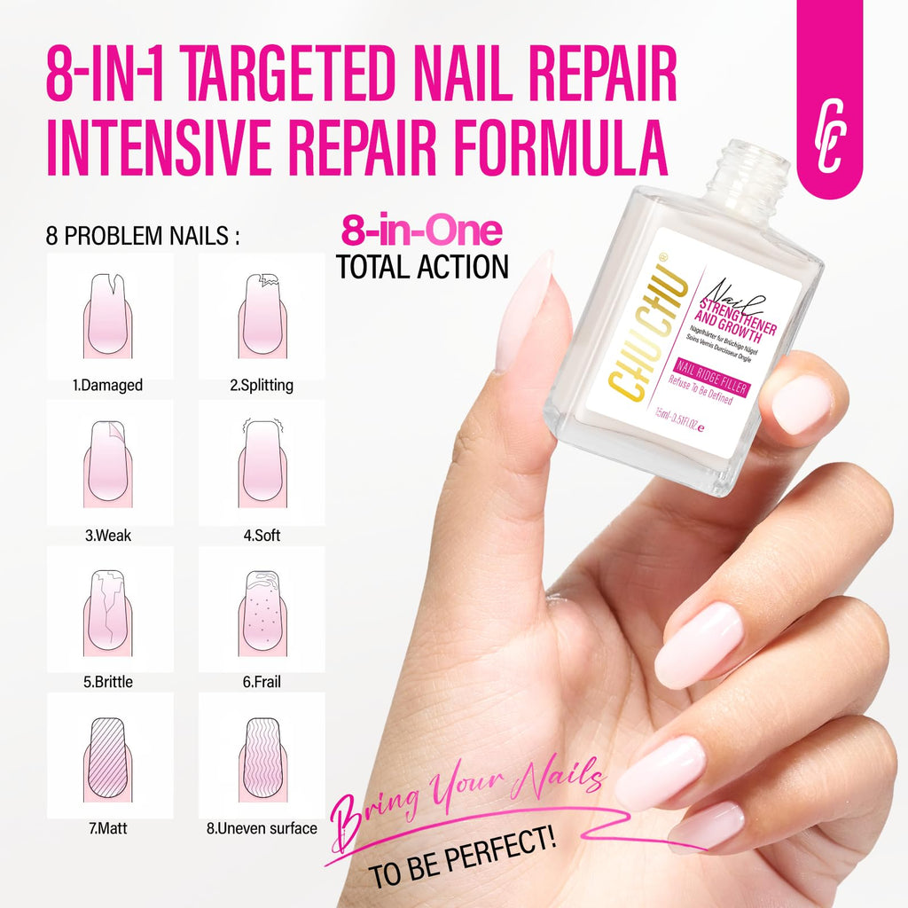 CHUCHU Nail Ridge Filler – 15ml Milky White Nail Strengthener & Growth for Weak Nails