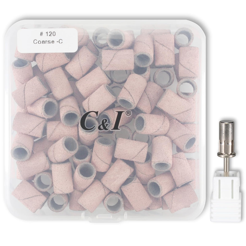 C & I Nail Sanding Bands 100 Pcs + Upgrade Mandrel – 8 Grits (Pink, #120 Coarse)
