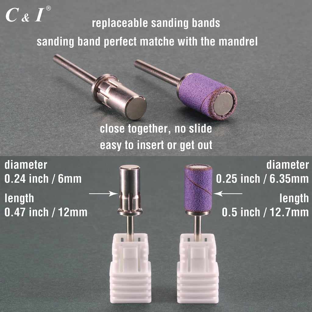 C & I Nail Sanding Bands 100 Pcs + Upgrade Mandrel – 8 Grits (Pink, #120 Coarse)