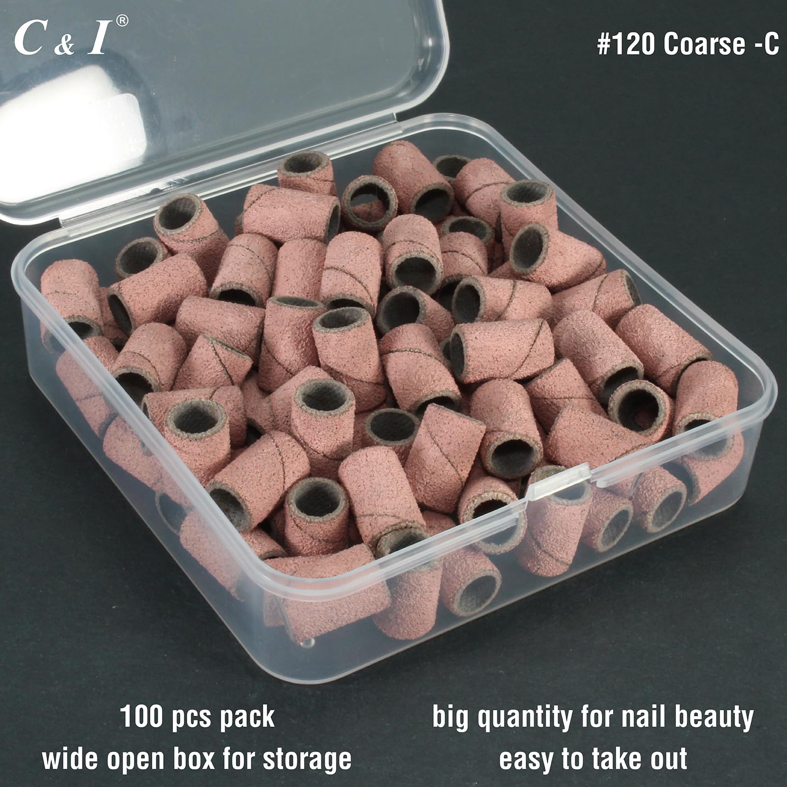 C & I Nail Sanding Bands 100 Pcs + Upgrade Mandrel – 8 Grits (Pink, #120 Coarse)