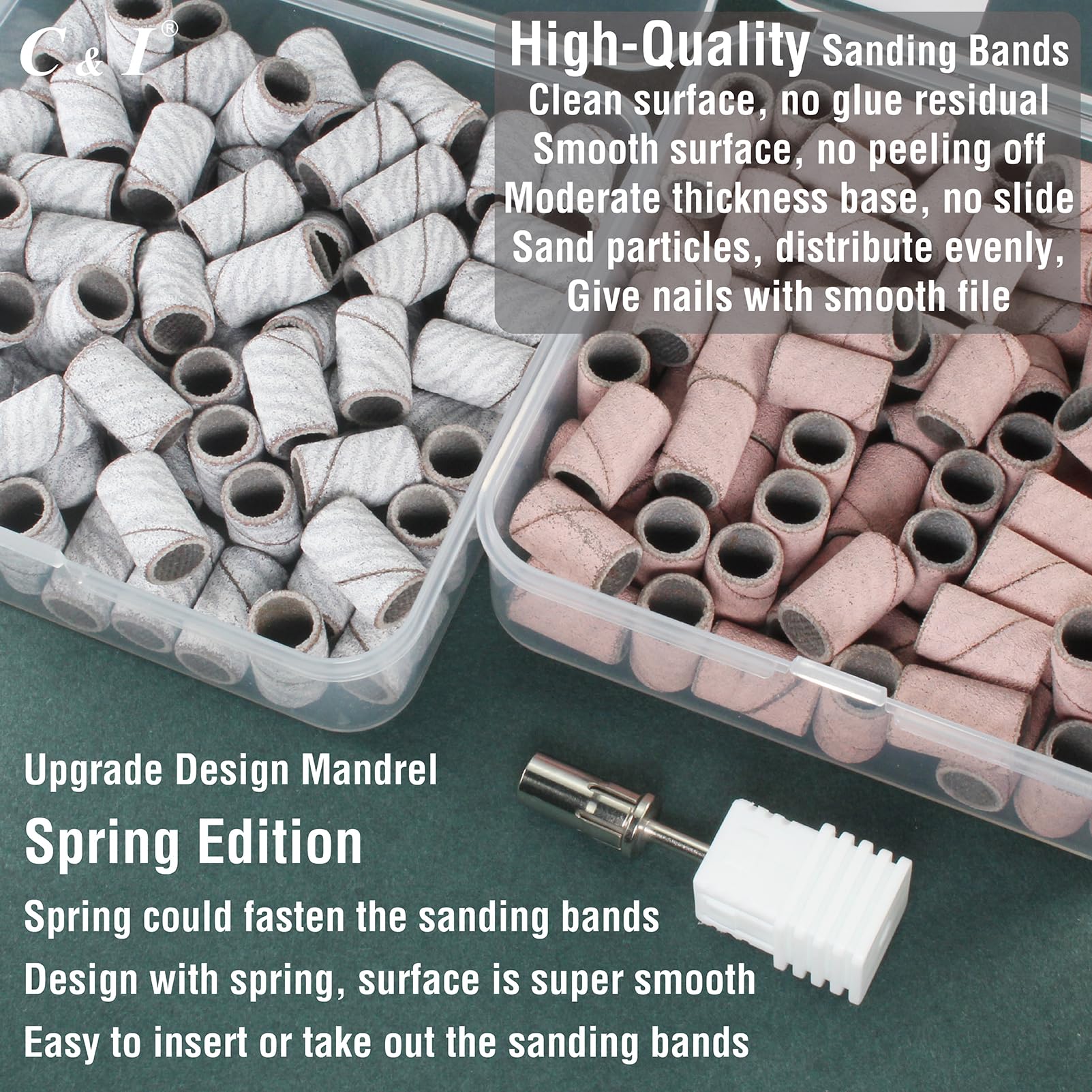 C & I Nail Sanding Bands 100 Pcs + Upgrade Mandrel – 8 Grits (Pink, #120 Coarse)
