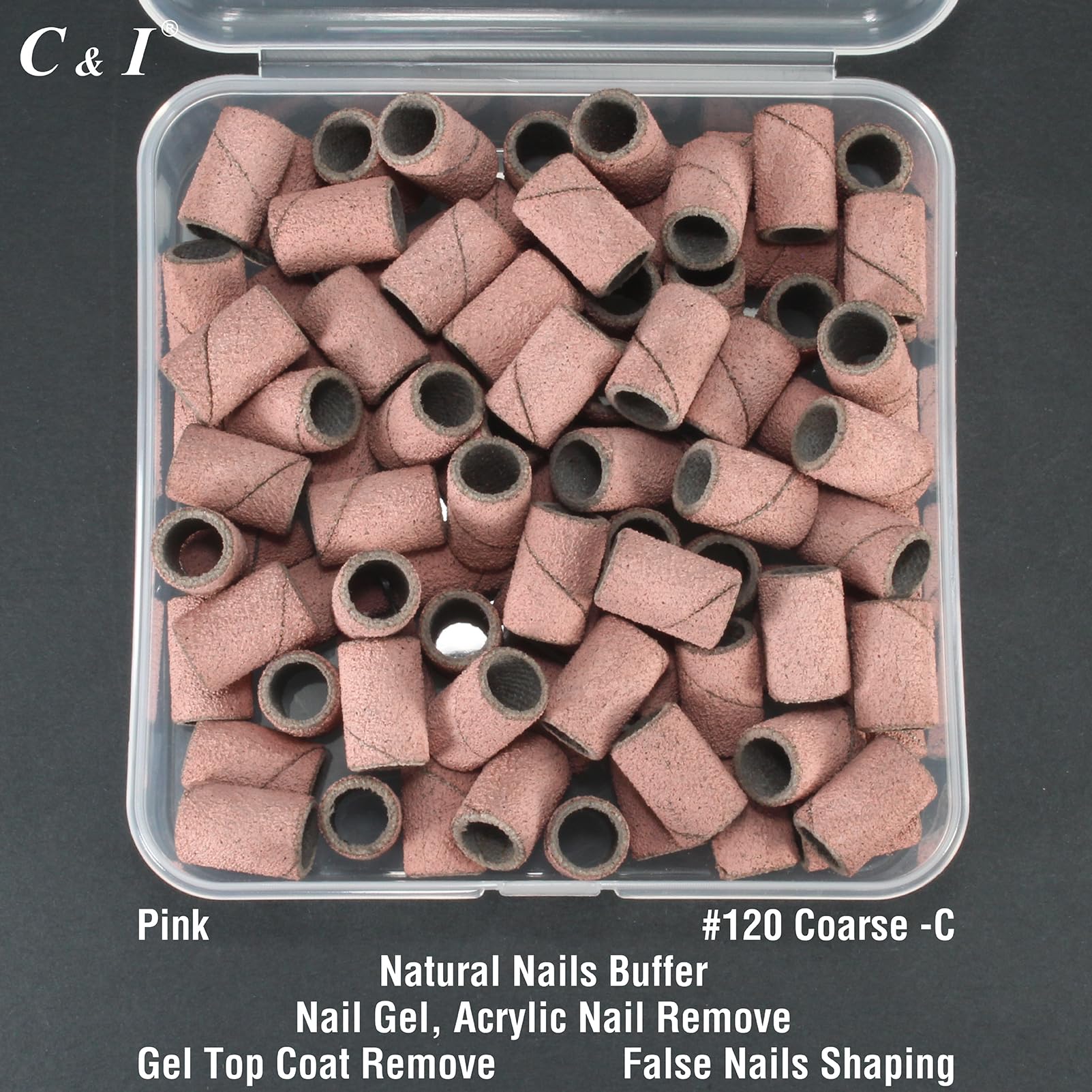 C & I Nail Sanding Bands 100 Pcs + Upgrade Mandrel – 8 Grits (Pink, #120 Coarse)