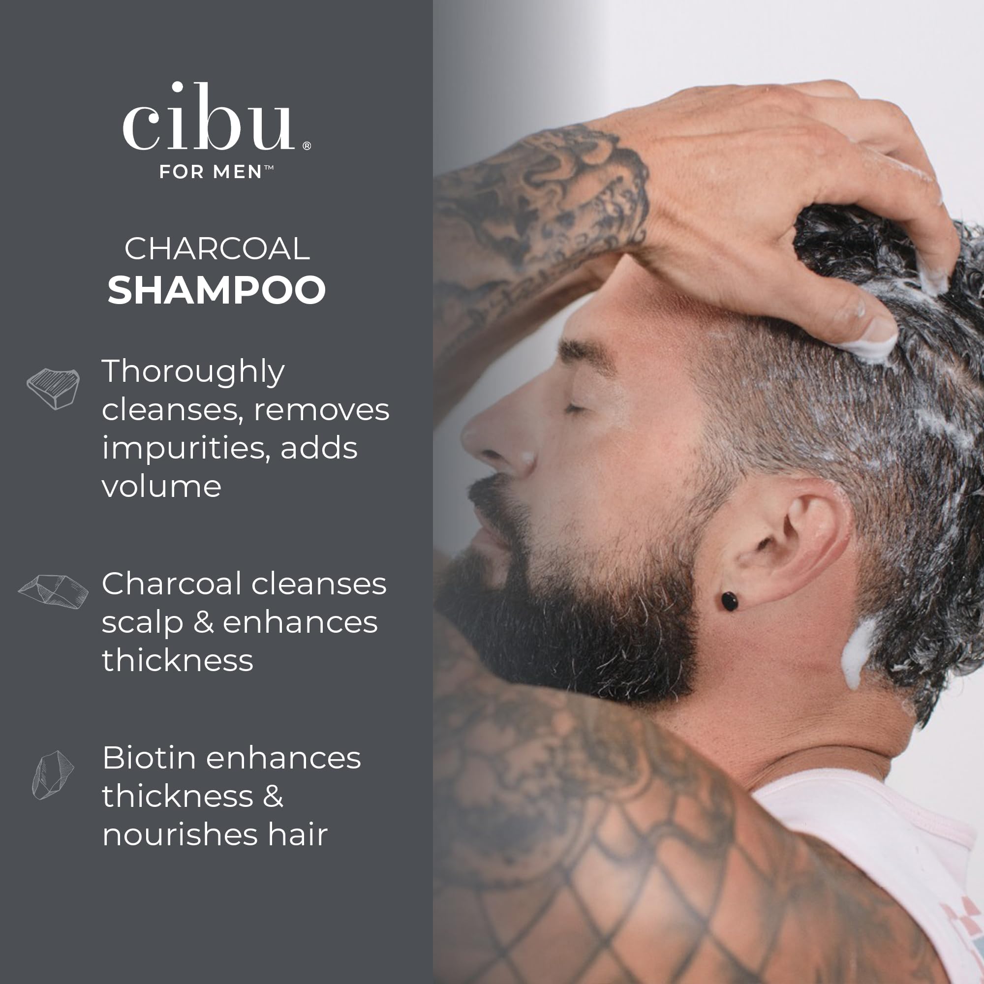 CIBU for Men Charcoal Shampoo – Deep Clean, Volume & Scalp Refresh – 12oz