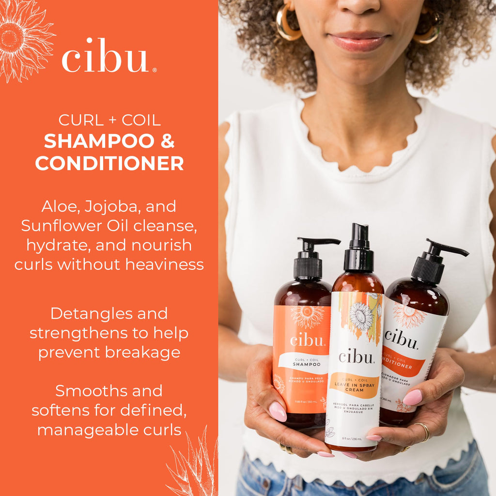 CIBU Curl + Coil Shampoo & Conditioner Bundle - Sulfate-Free, Defined Curls & Hydration - Pack of 2