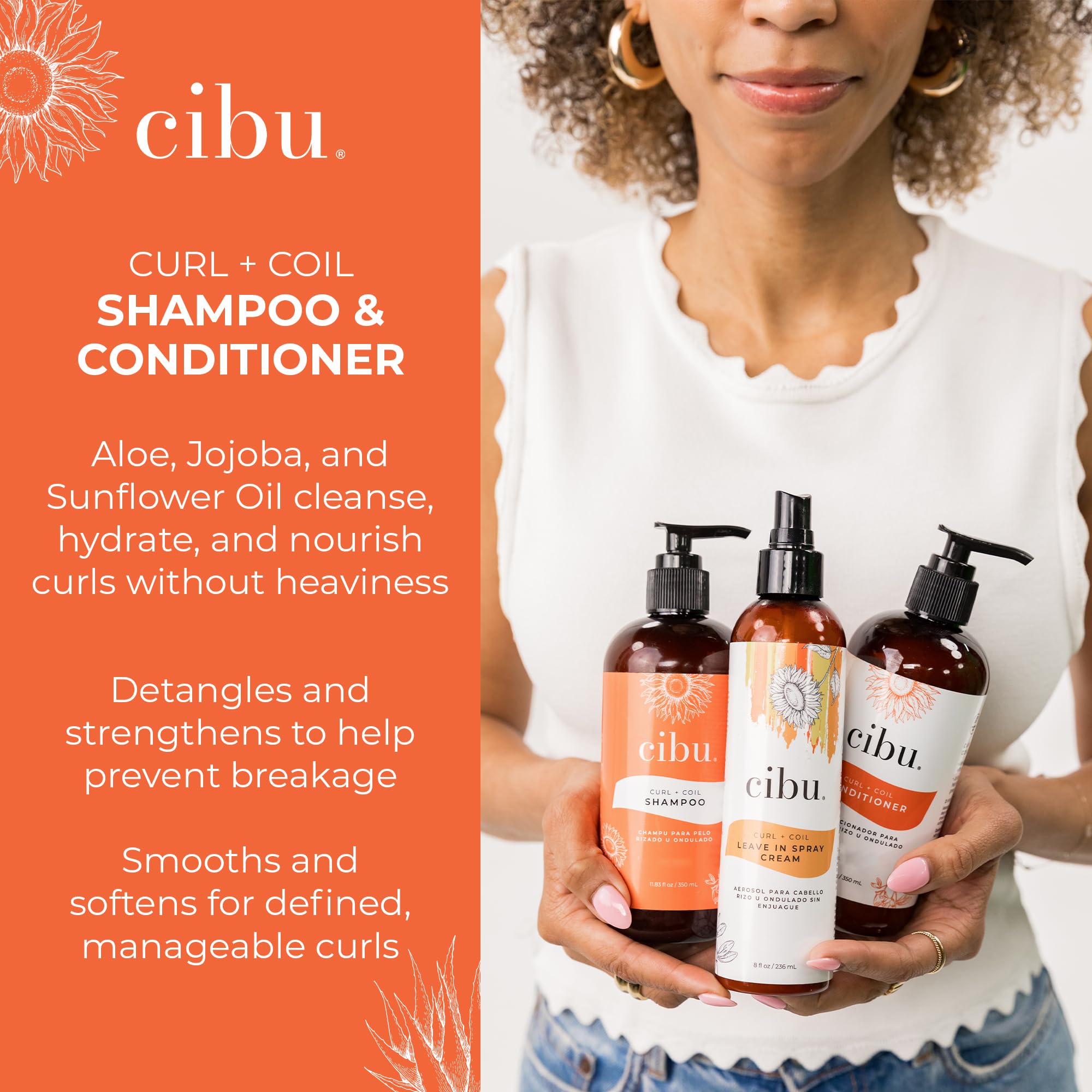 CIBU Curl + Coil Shampoo & Conditioner Bundle - Sulfate-Free, Defined Curls & Hydration - Pack of 2