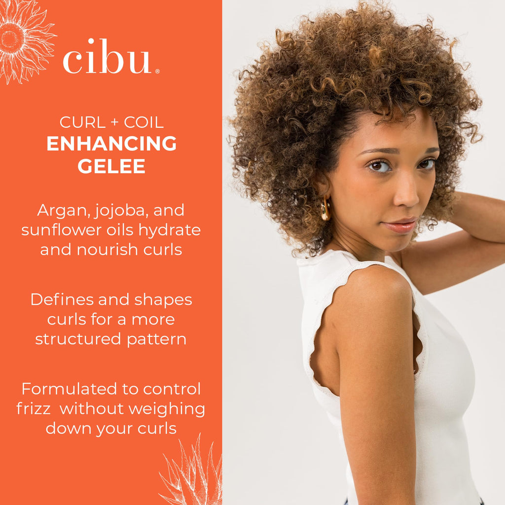 CIBU Curl + Coil Enhancing Gelée – Lightweight Curl Defining Gel for Curly & Wavy Hair (8 oz)