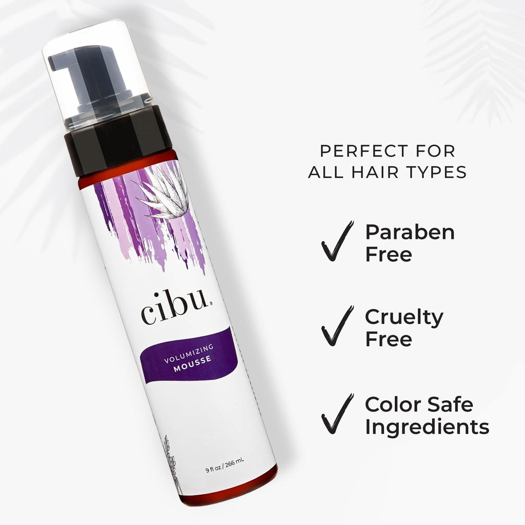 CIBU Volumizing Mousse | Travel-Size Thickening Mousse for Fine Hair | Strong Hold & Shine | 9oz