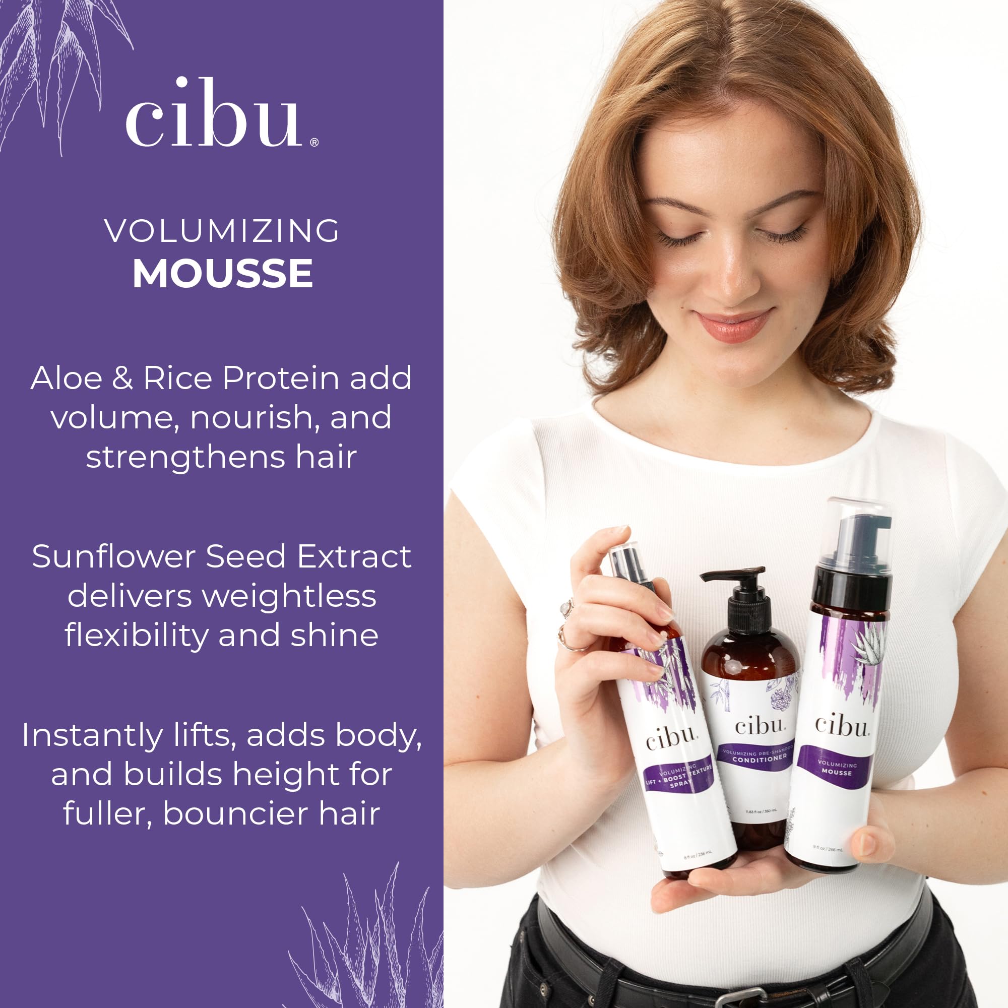 CIBU Volumizing Mousse | Travel-Size Thickening Mousse for Fine Hair | Strong Hold & Shine | 9oz