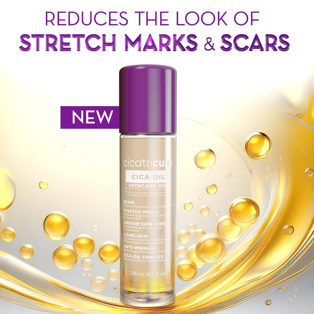 Cicatricure Cica Oil for Stretch Marks & Scars – Fast-Absorbing Body Oil with Vitamin E (6.7 fl oz)