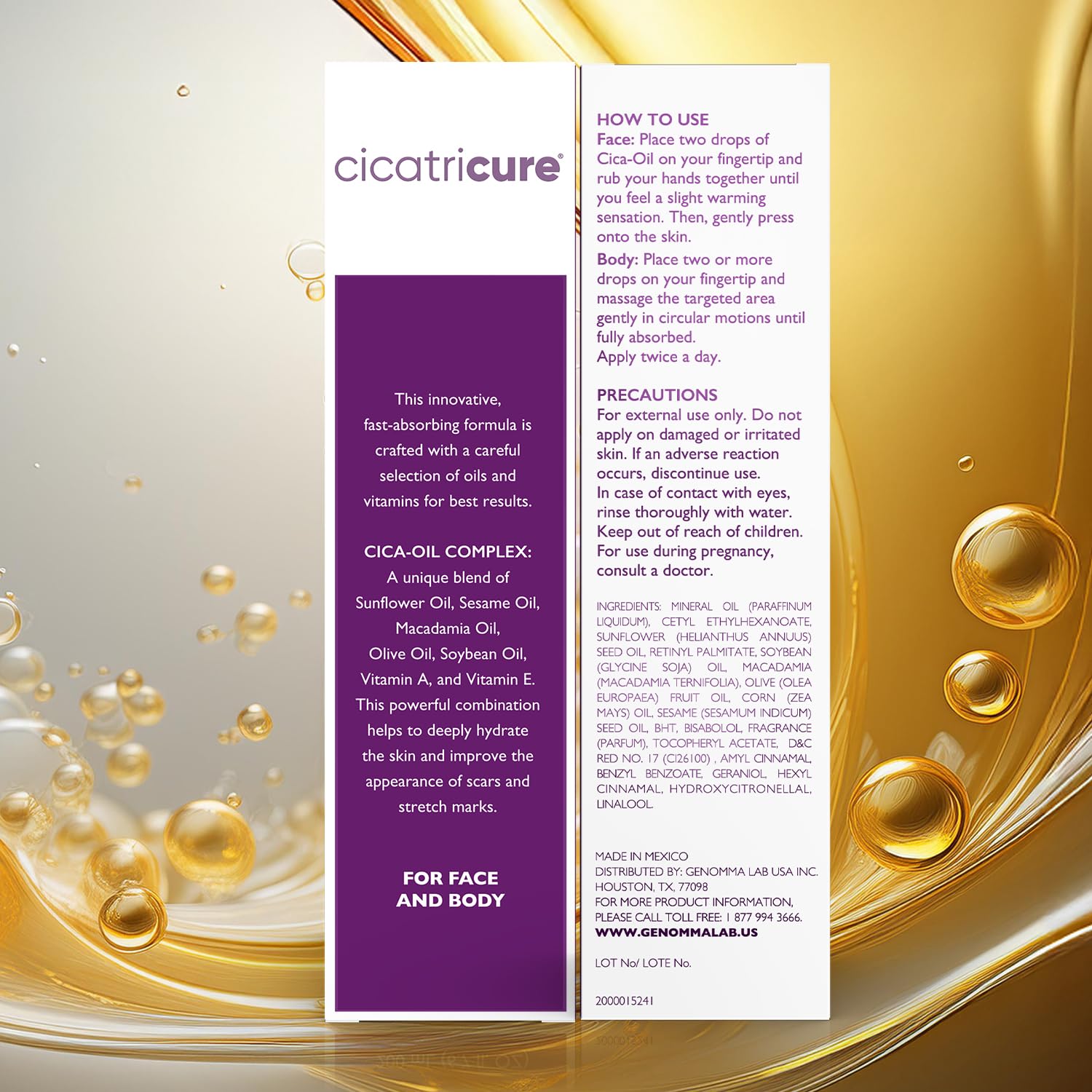 Cicatricure Cica Oil for Stretch Marks & Scars – Fast-Absorbing Body Oil with Vitamin E (6.7 fl oz)