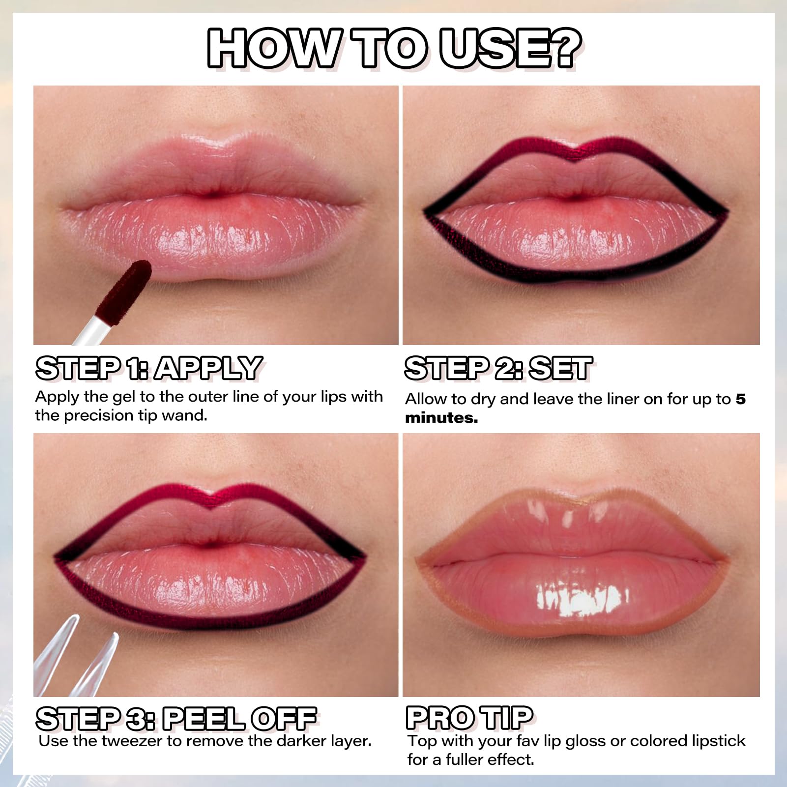 Cilrofelr Peel Off Lip Liner Stain with Tweezer - Long-Wear Matte Nude Beige Lip Color