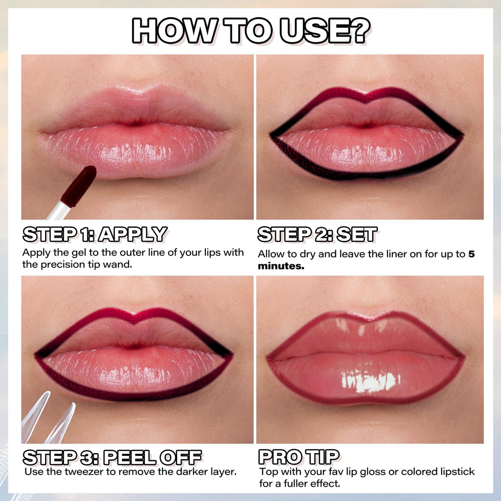 Cilrofelr Peel Off Lip Liner Stain – Berry, Long-Wear Matte Lip Color with Tweezer