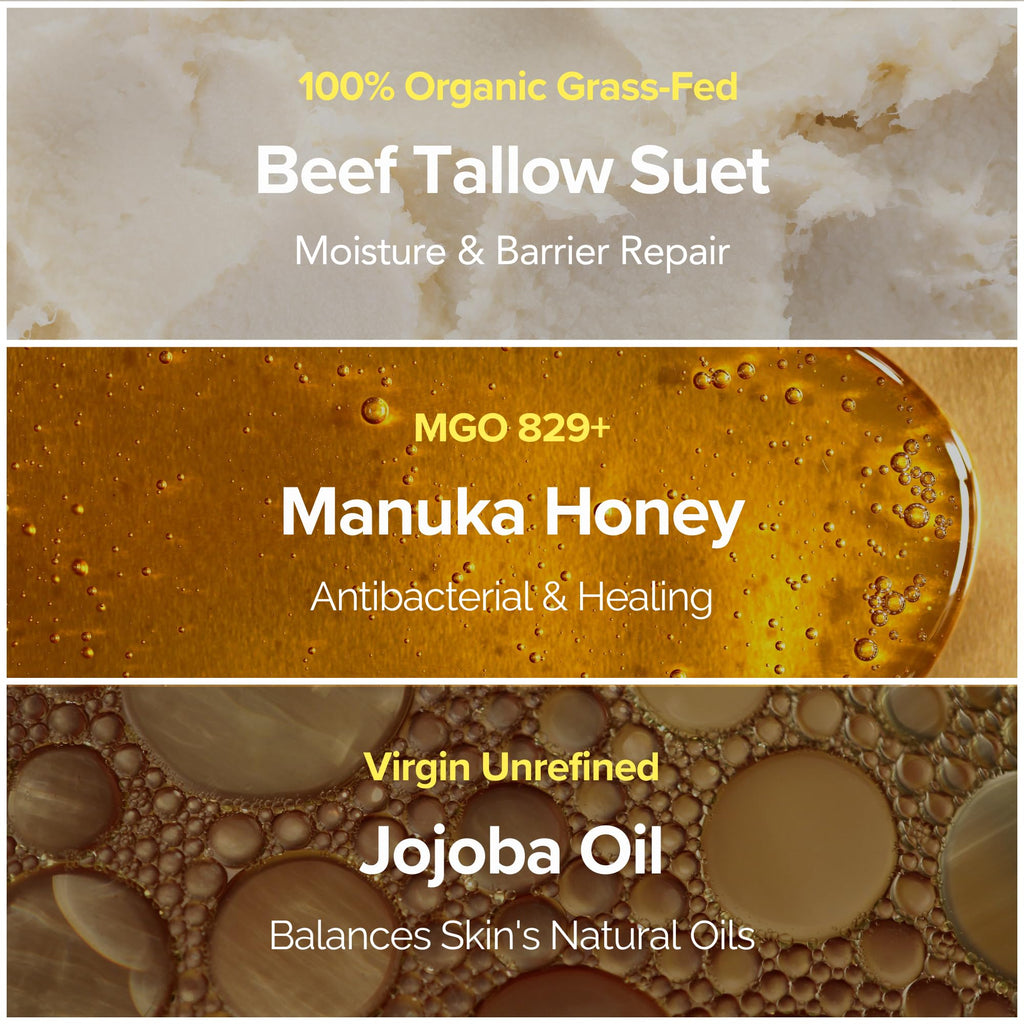 Cinder Brands 100% Grass-Fed Suet Beef Tallow & Manuka Honey Balm – Natural Moisturizer for Face & Body