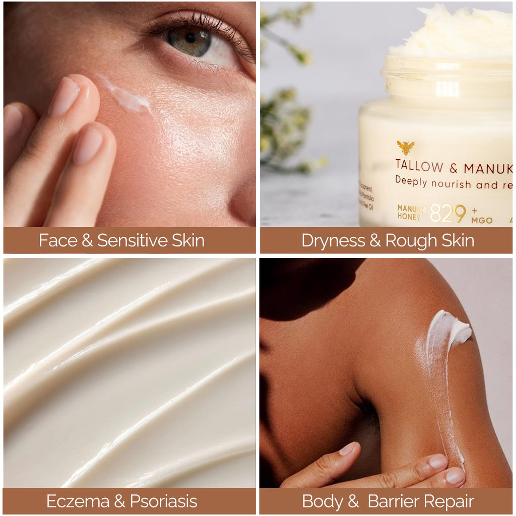 Cinder Brands 100% Grass-Fed Suet Beef Tallow & Manuka Honey Balm – Natural Moisturizer for Face & Body