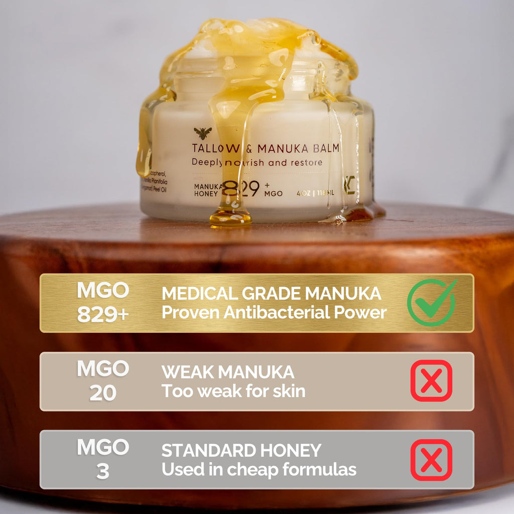 Cinder Brands 100% Grass-Fed Suet Beef Tallow & Manuka Honey Balm – Natural Moisturizer for Face & Body