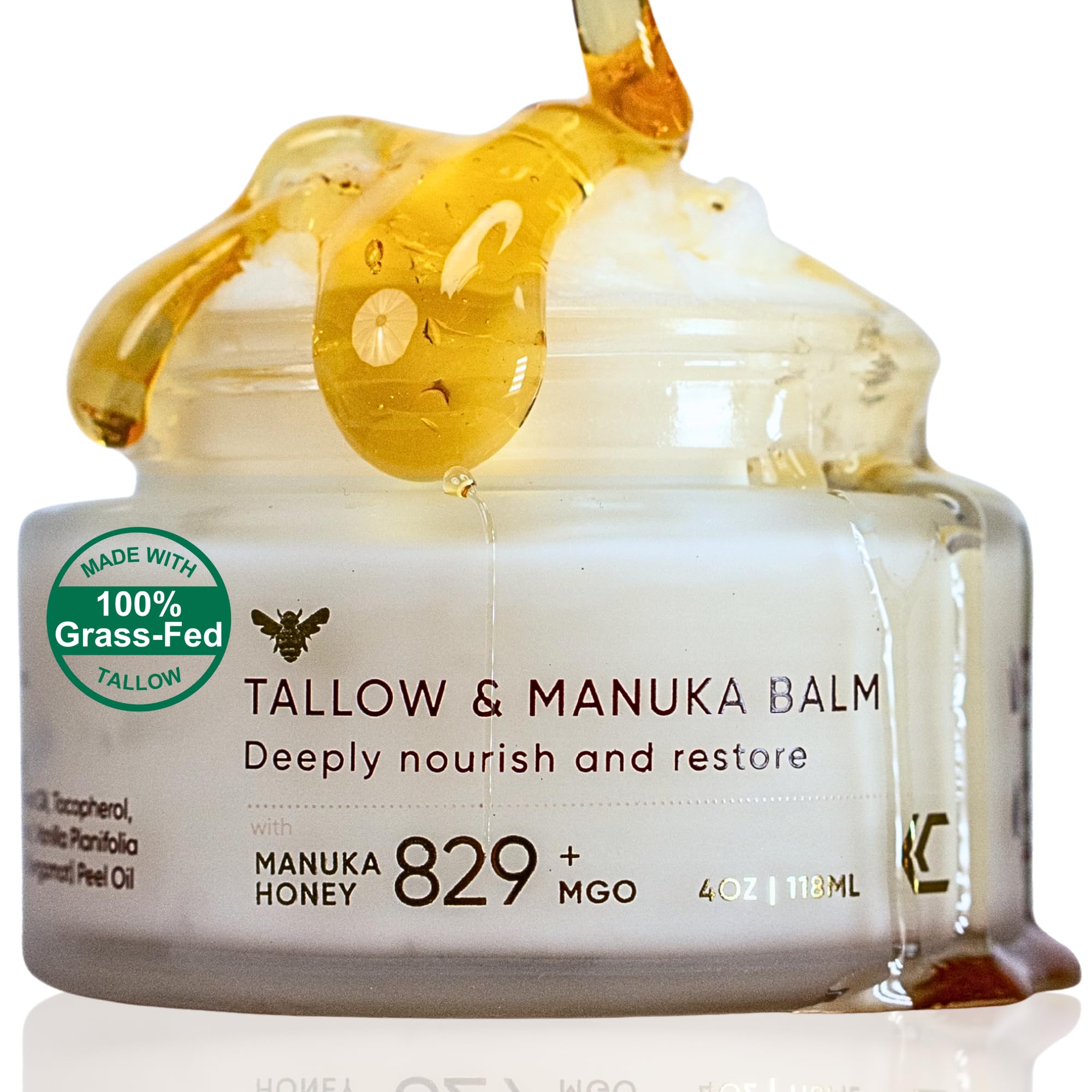 Cinder Brands 100% Grass-Fed Suet Beef Tallow & Manuka Honey Balm – Natural Moisturizer for Face & Body