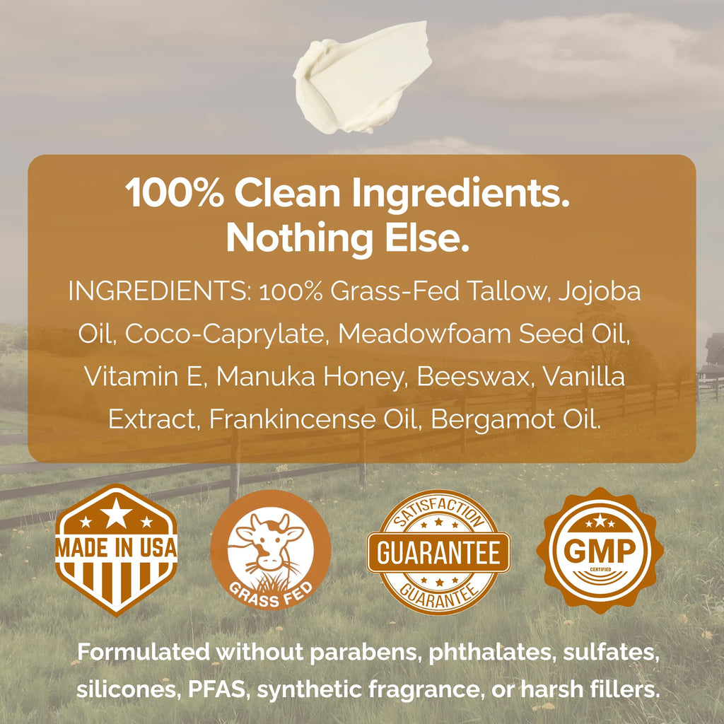 Cinder Brands 100% Grass-Fed Suet Beef Tallow & Manuka Honey Balm – Natural Moisturizer for Face & Body