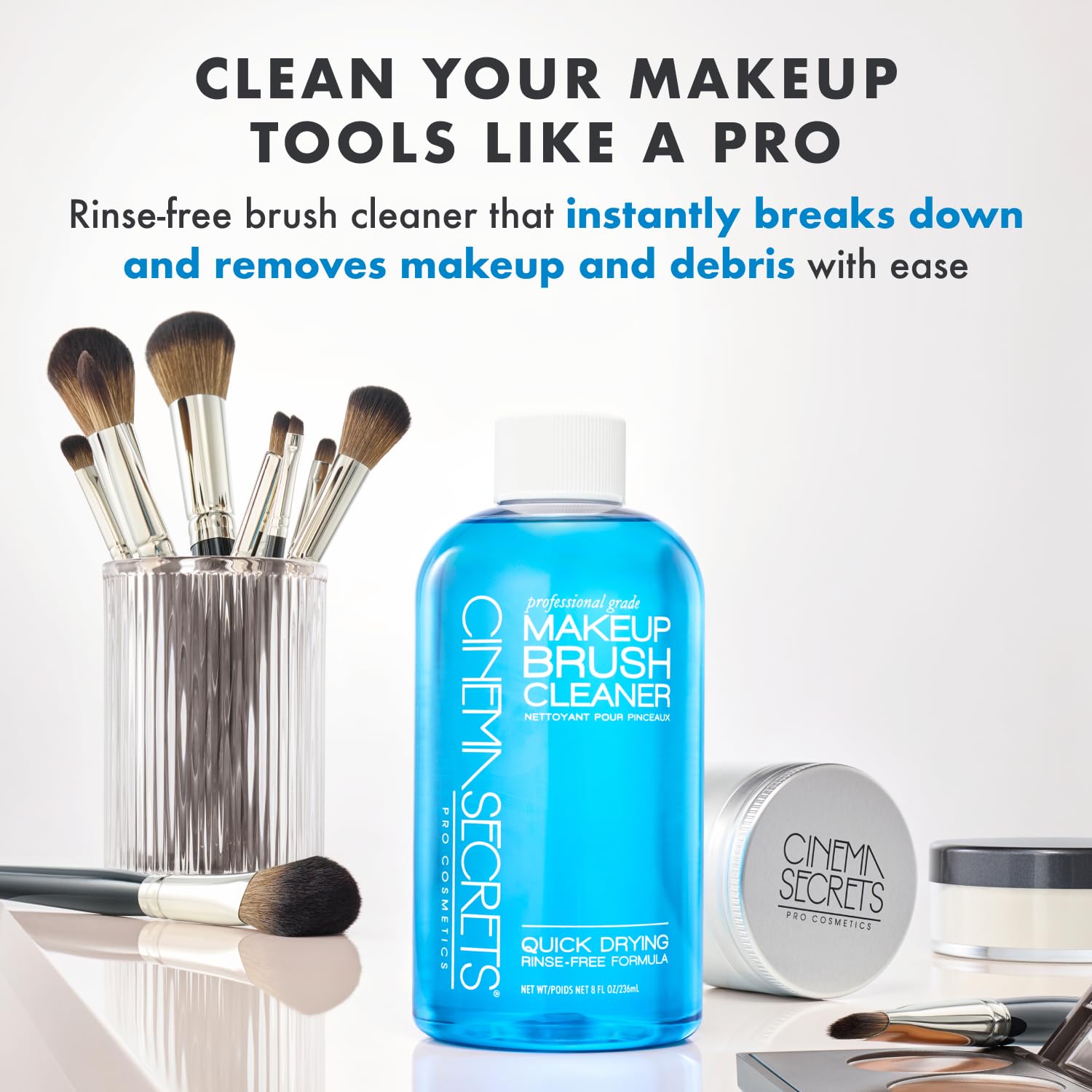 Cinema Secrets Original Blue Vanilla Brush Cleaner Kit – Quick-Dry, Rinse-Free, 8 oz