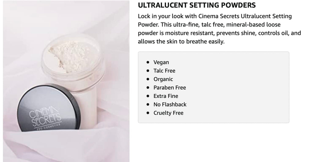 Cinema Secrets Ultralucent Setting Powder – Talc-Free, All Skin Tones, Oil Control